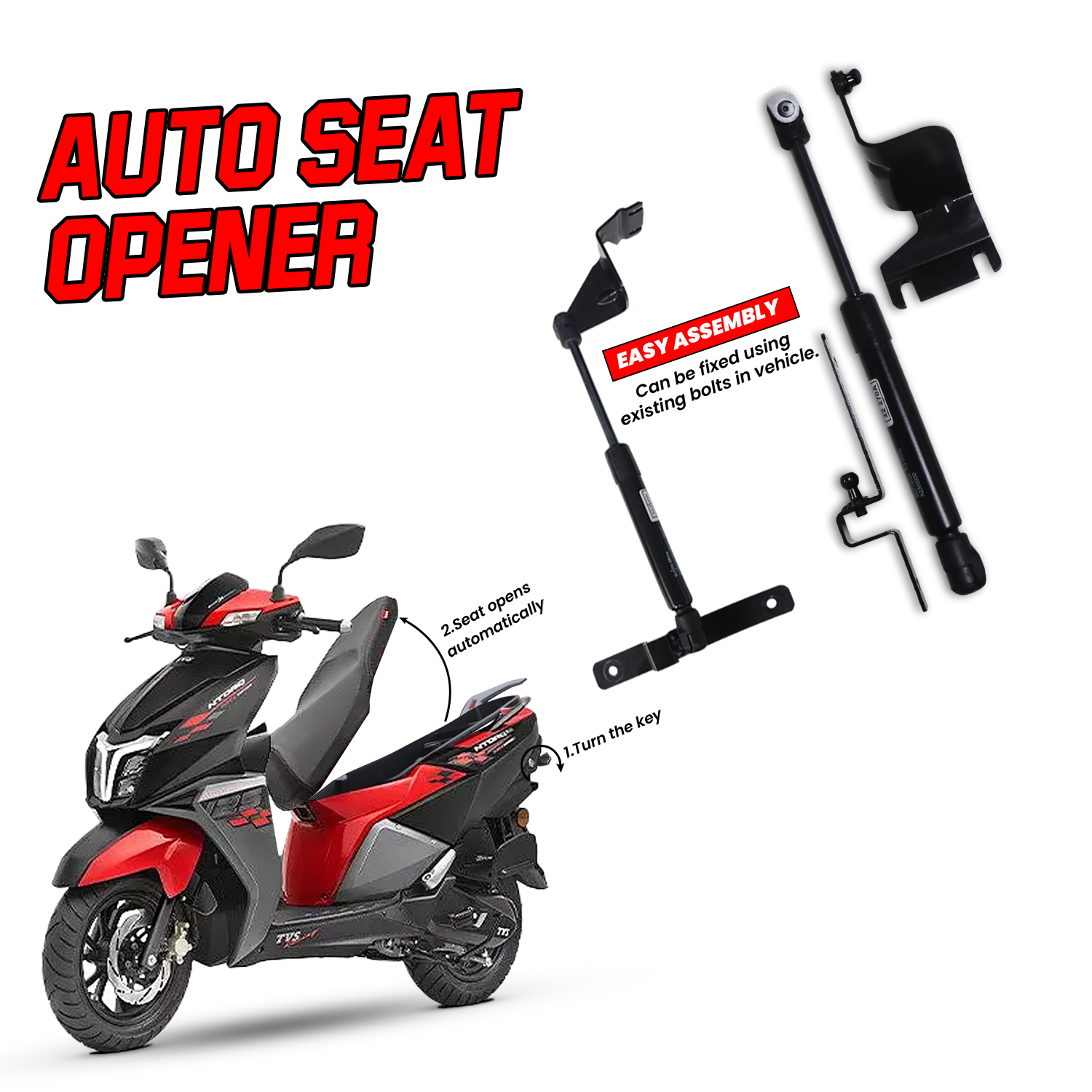 TVS Ntorq Auto seat opener - Heavy-Duty Universal Auto Seat Opener with Quick-Release Mechanism - Easy Installation, Durable Construction, and Secure Seat Access for Motorcycles, and Scooters, Compatible with Most Vehicle Models - TVS Motor Company