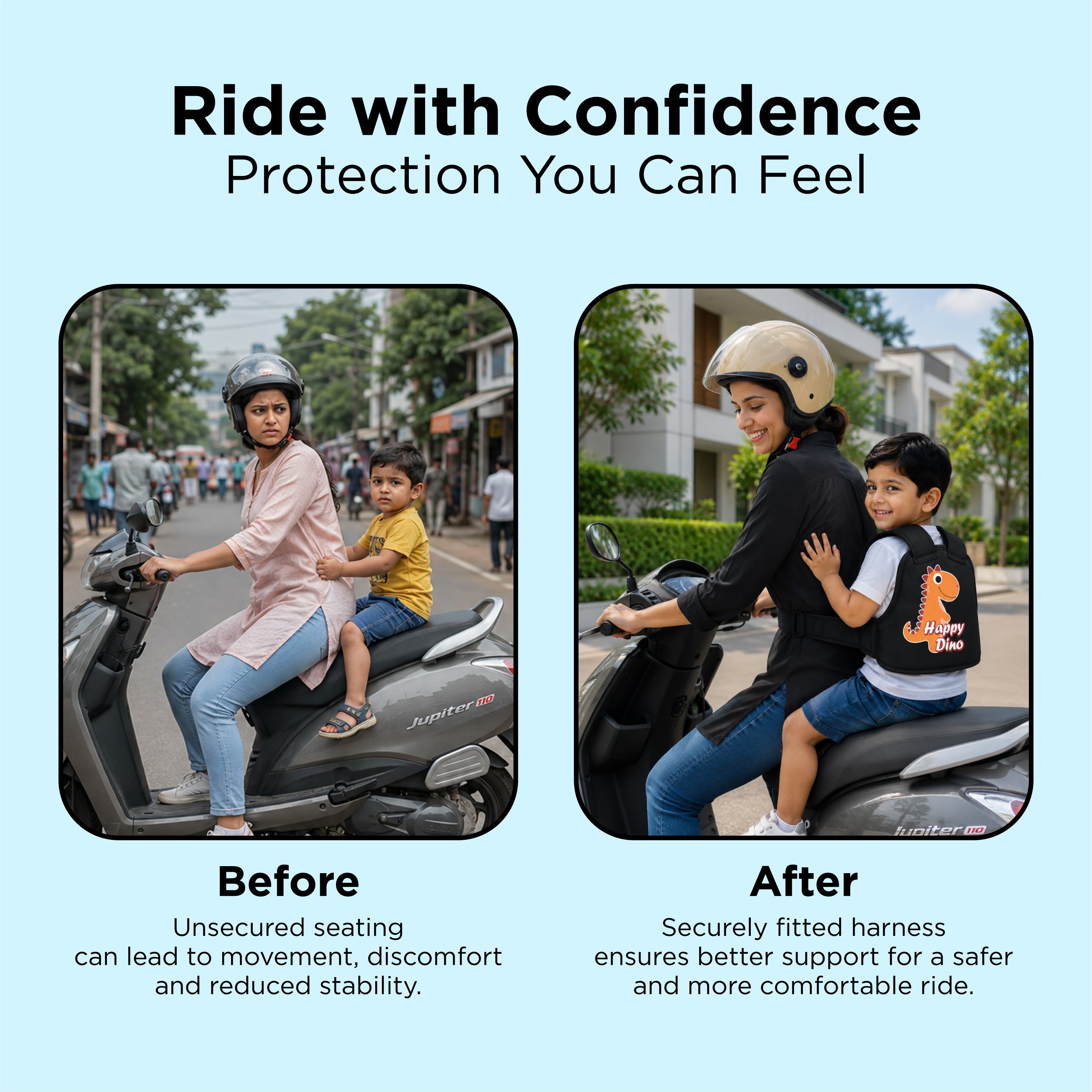 TVS Kids Safety Belt for Bike and Scooter, Child Safety Harness with Adjustable Soft Padded Strap, Heavy-Duty Buckle, 24 kg Capacity