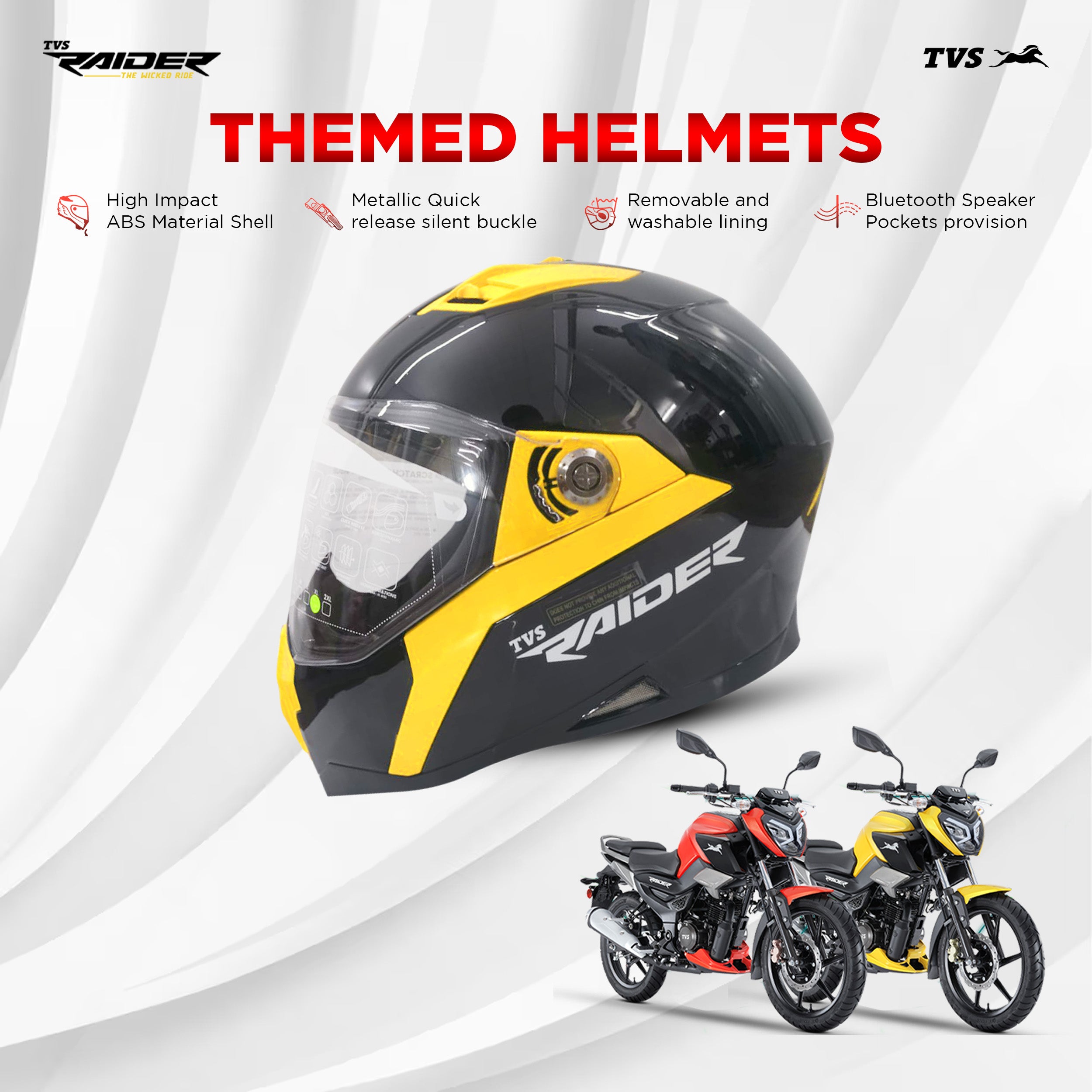 TVS Raider Edition Full Face Helmet (Yellow Black)