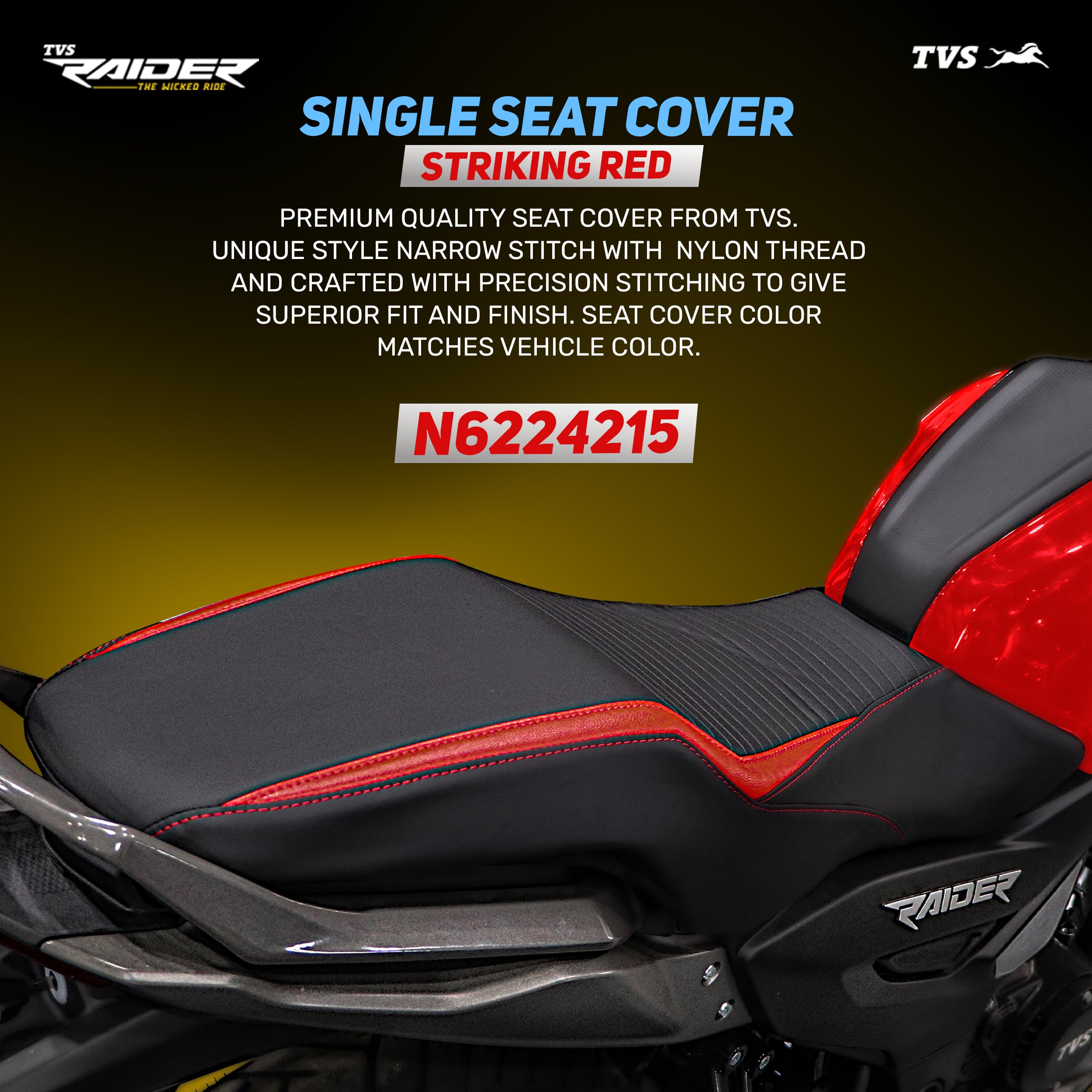 TVS Single Seat Cover for Raider Color-Black with Red | Ultimate Protection and Comfort for Your Ride