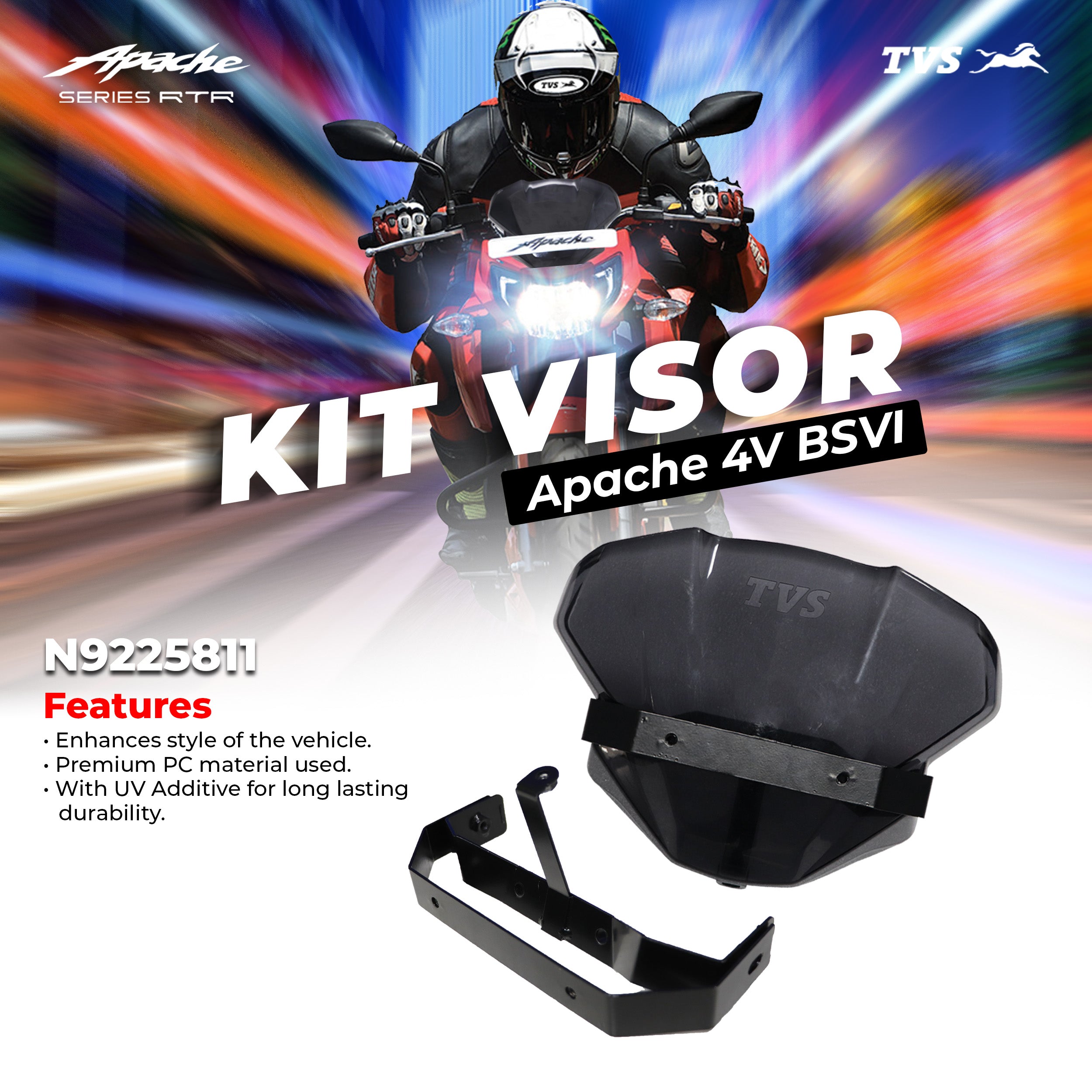 TVS Kit Visor for Apache 4V BSVI - Enhanced Aerodynamics, Superior Protection, and Sleek Design