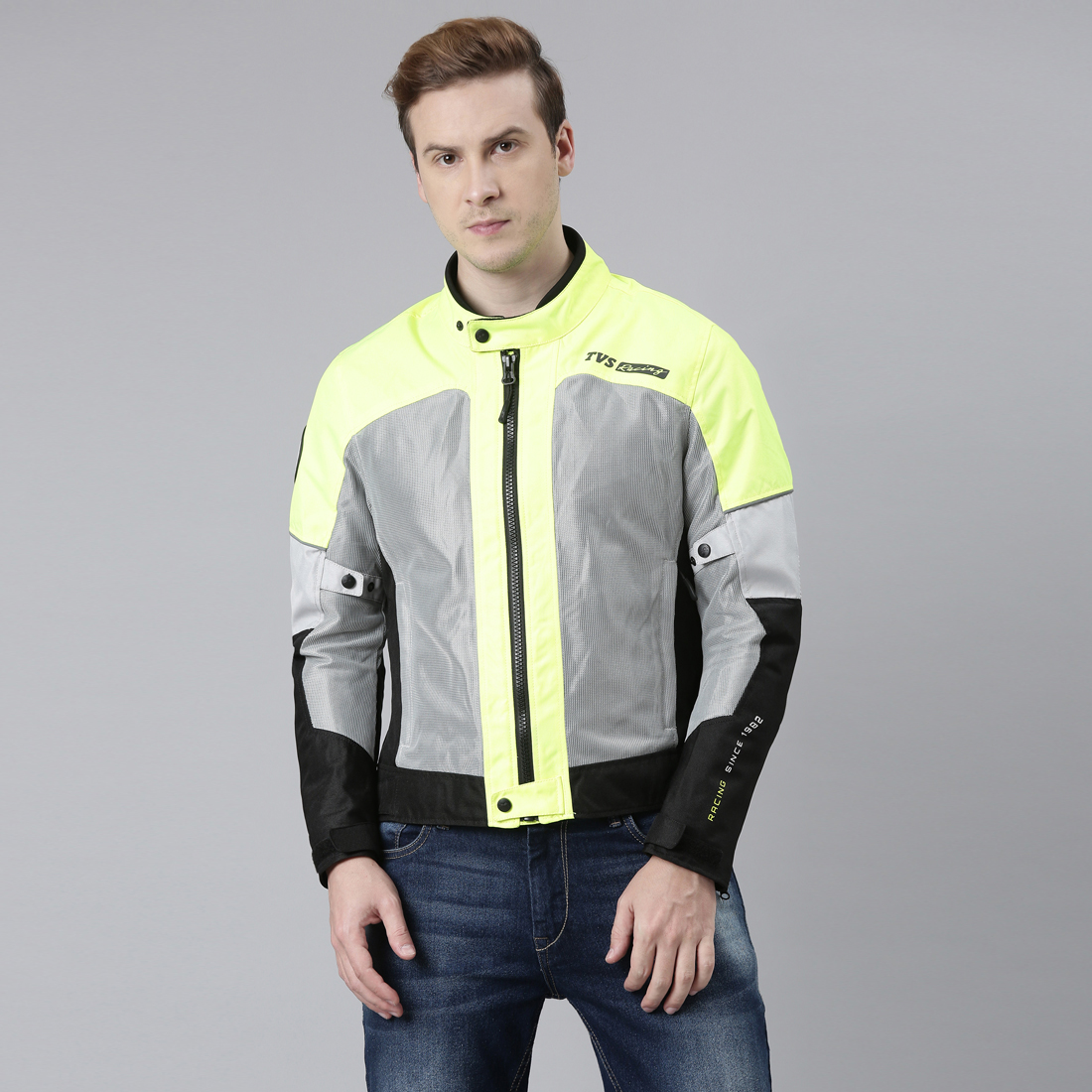  TVS Racing Street Striker Riding Jacket for Men- High Abrasion 600D Polyester, CE Level 2 Armour Protection – Essential Bike Jacket for Bikers (Neon)