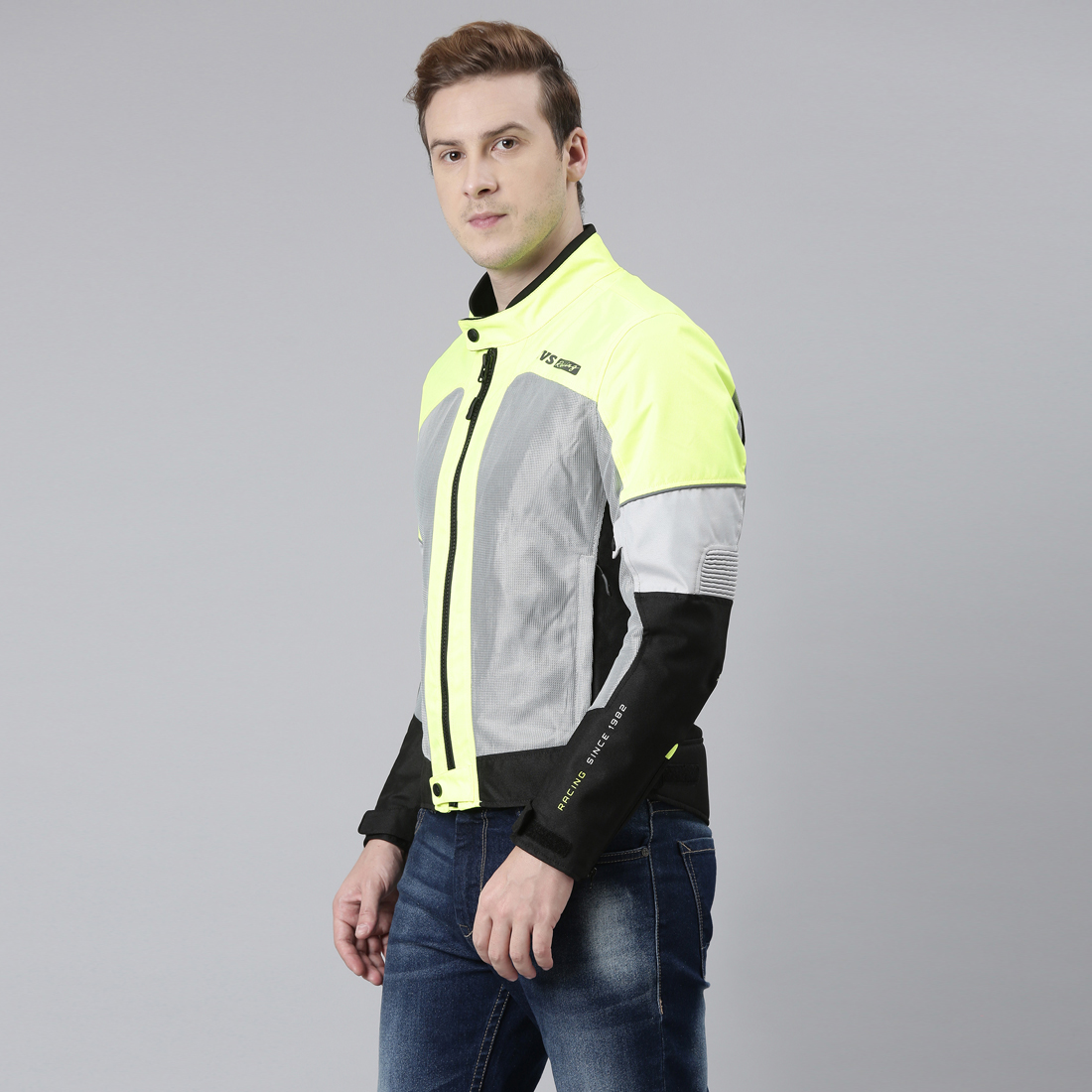  TVS Racing Street Striker Riding Jacket for Men- High Abrasion 600D Polyester, CE Level 2 Armour Protection – Essential Bike Jacket for Bikers (Neon)