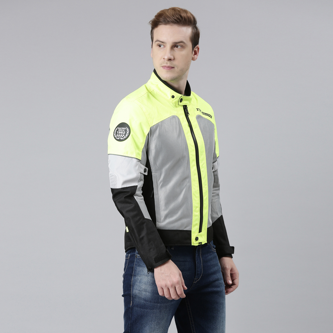  TVS Racing Asphalt Riding Jacket for Men- High Abrasion 600D Polyester, CE Level 2 Armour Protection – Essential Bike Jacket for Bikers (Grey)