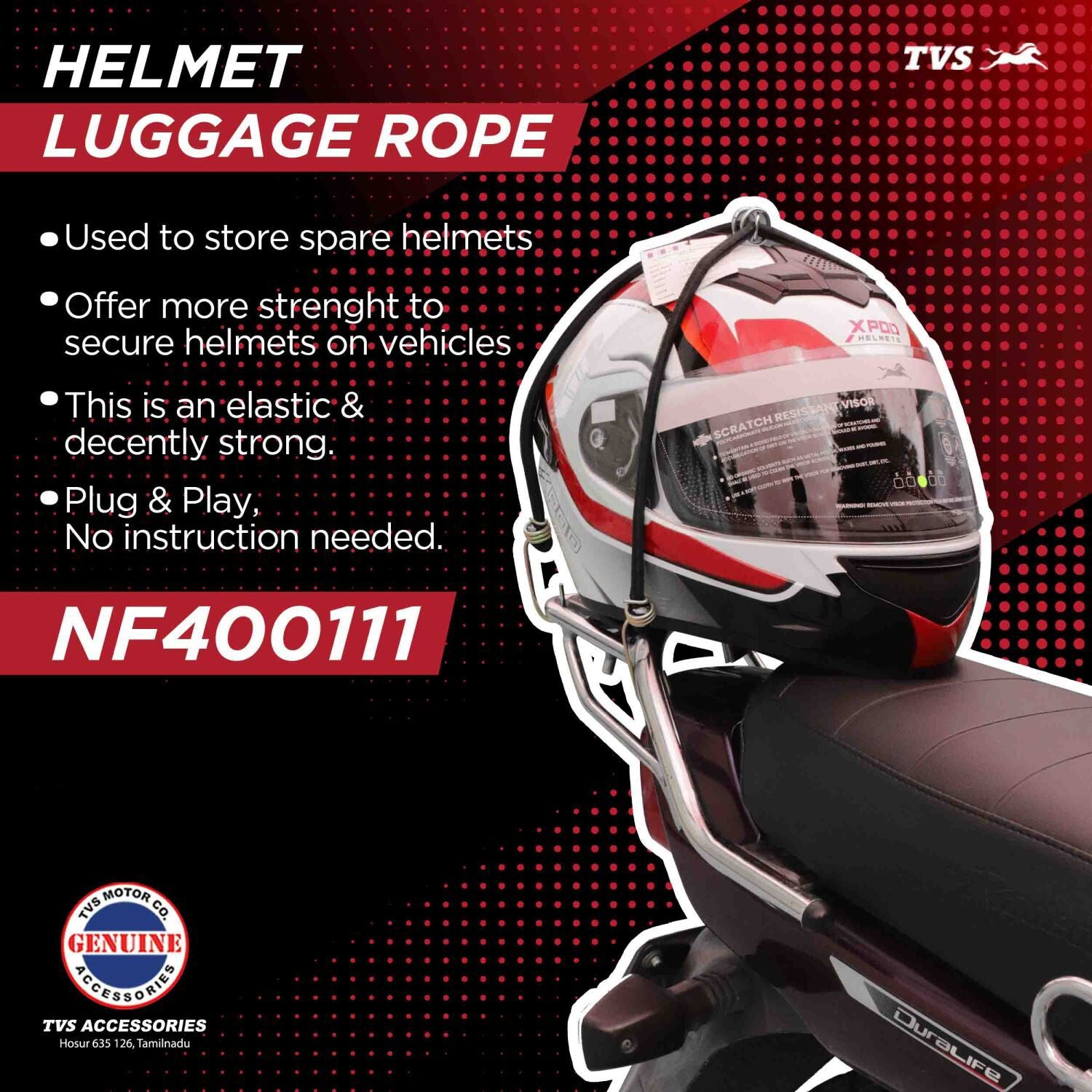 TVS Helmet Luggage Rope - Strong, Reliable, and Easy to Use for Every Ride