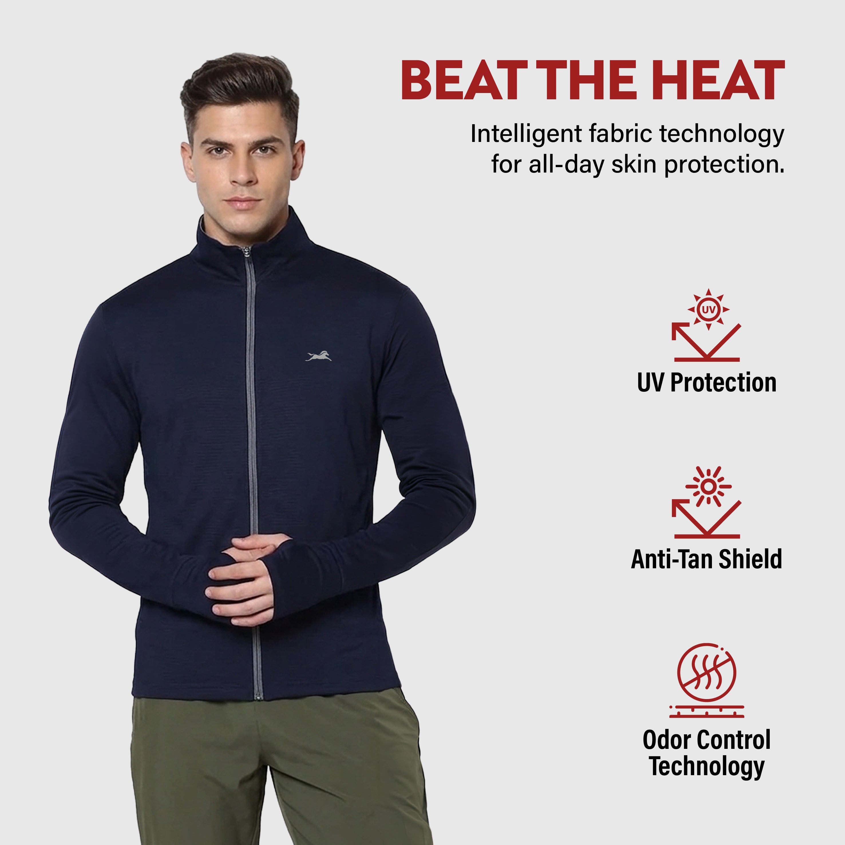 TVS Sunscreen Jacket for Men with UPF 50+ UV Protection, Lightweight Breathable & Quick-Dry Fabric, Odor Control Technology, Anti-Tan Shield Summer Jacket for Men