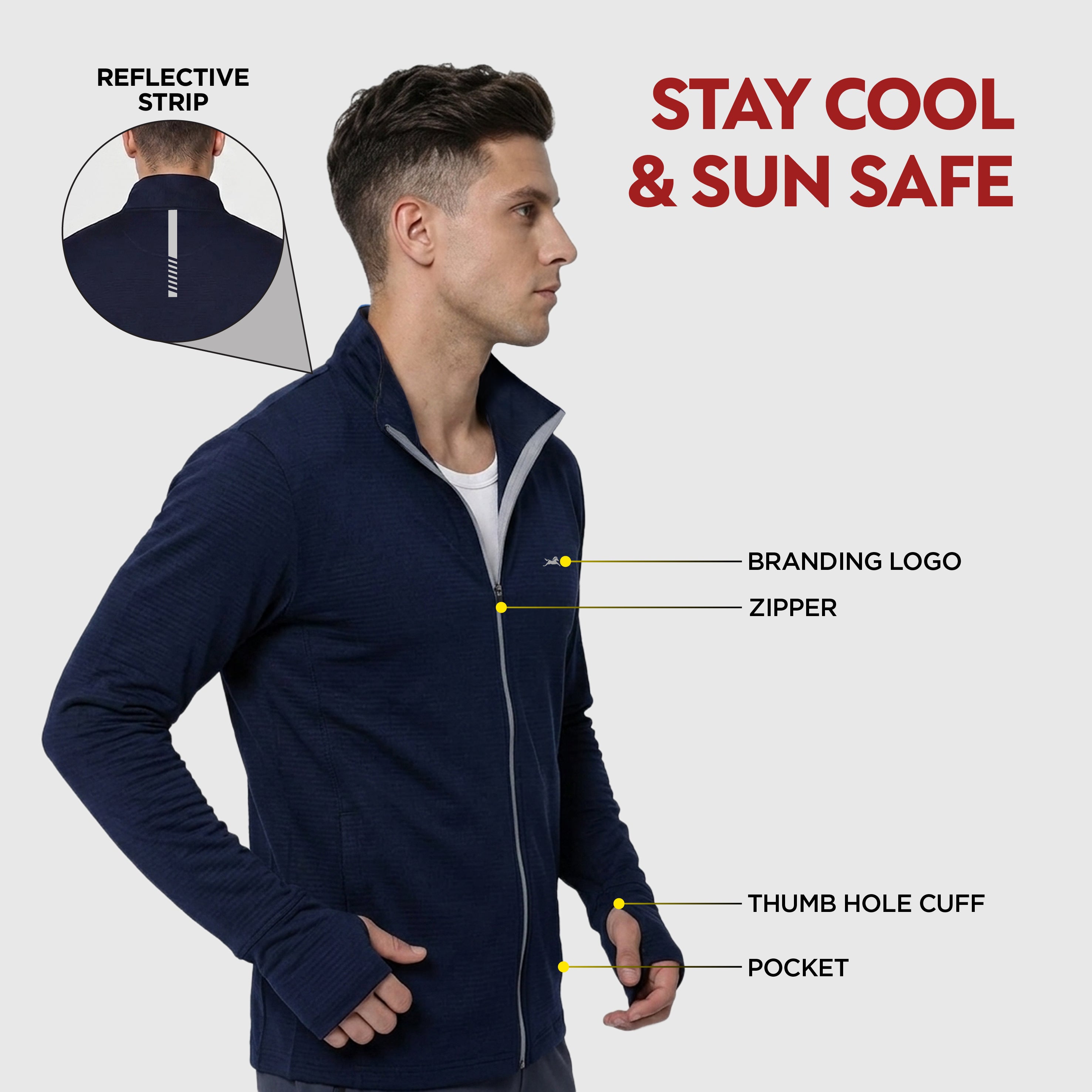 TVS Sunscreen Jacket for Men with UPF 50+ UV Protection, Lightweight Breathable & Quick-Dry Fabric, Odor Control Technology, Anti-Tan Shield Summer Jacket for Men