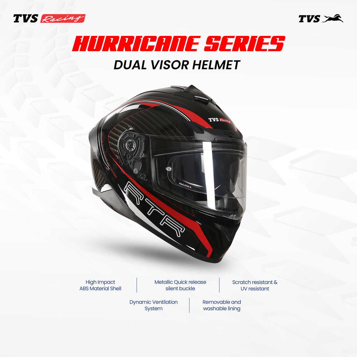 TVS Racing Hurricane Series Full Face Dual Visor Helmet for Men | Premium Bike Helmets with ABS Shell, UV Paint | Quick Release System | Aerodynamic Design | ECE, DOT & ISI Certified (Red)