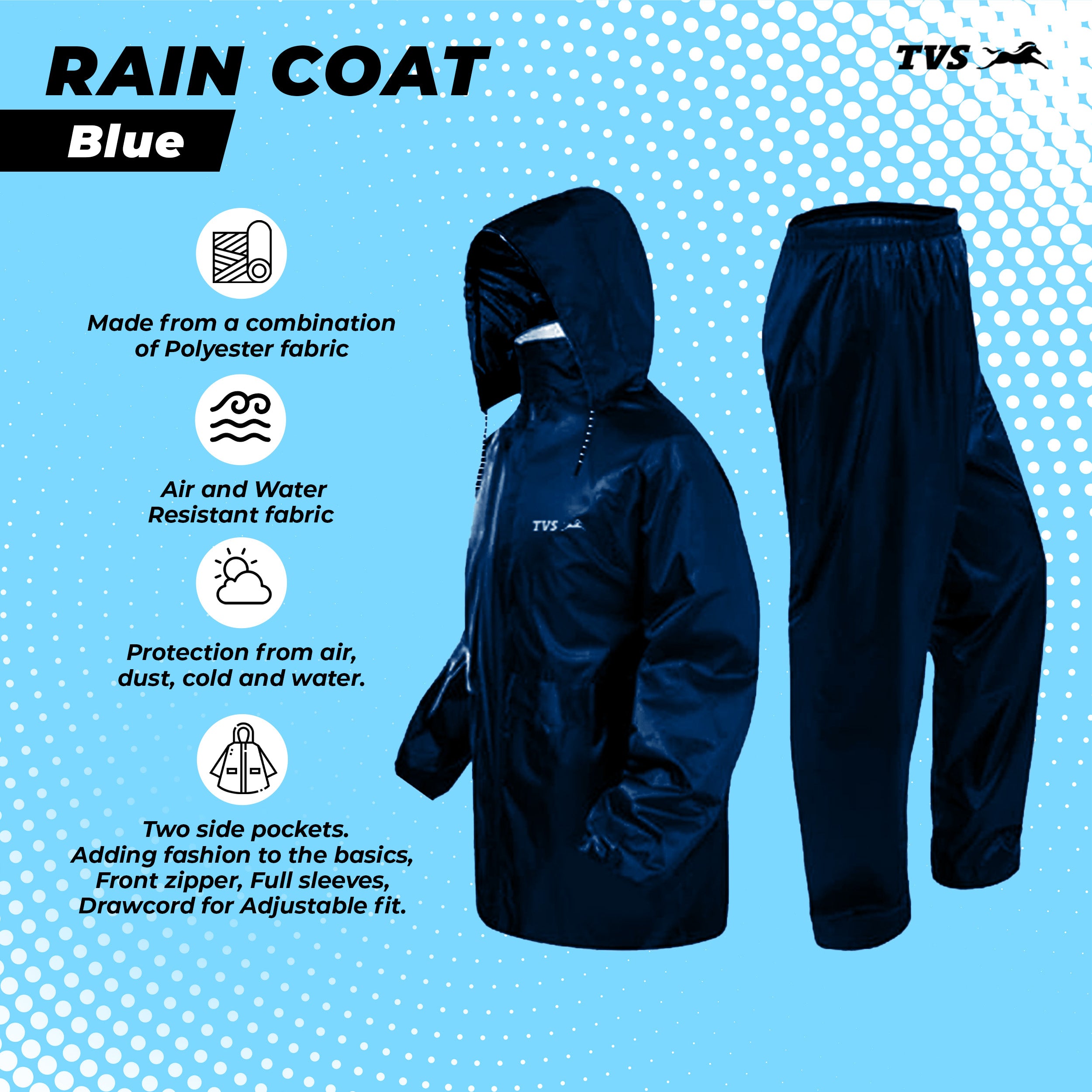 TVS Rain Coat, Color: Navy Blue - Stay Dry and Stylish in Any Weather