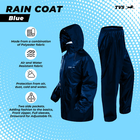 TVS Rain Coat, Color: Navy Blue  and TVS Black Helmet Lock