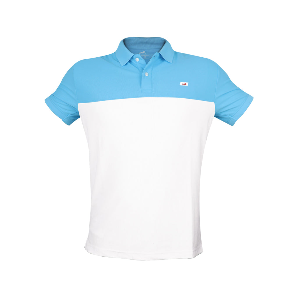 TVS Cut and Sew high Quality Polyster Polo T-Shirt, Color: White & Blue