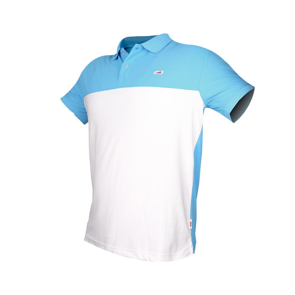 TVS Cut and Sew high Quality Polyster Polo T-Shirt, Color: White & Blue