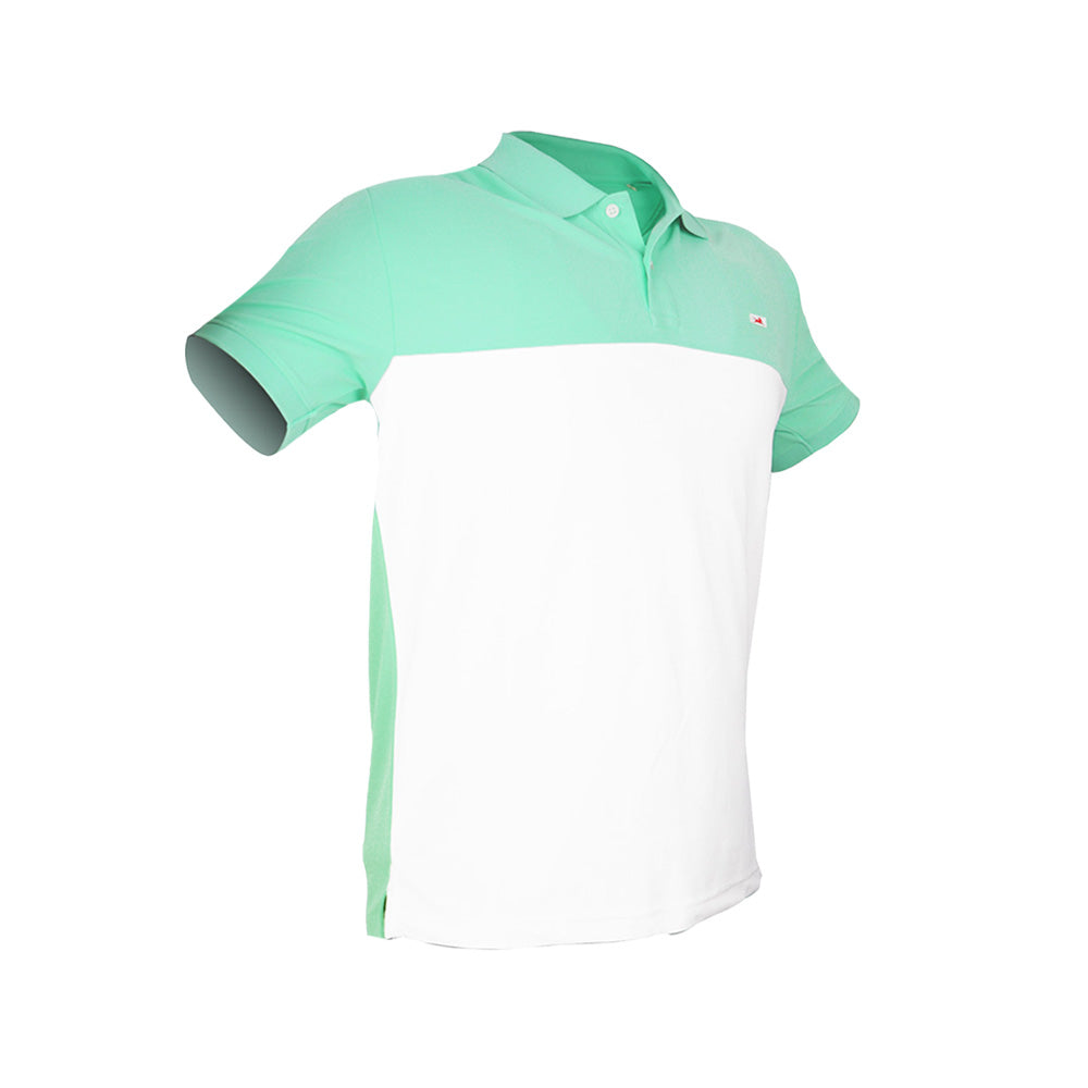 TVS Cut and Sew high Quality Polyster Polo T-Shirt, Color: White & Green