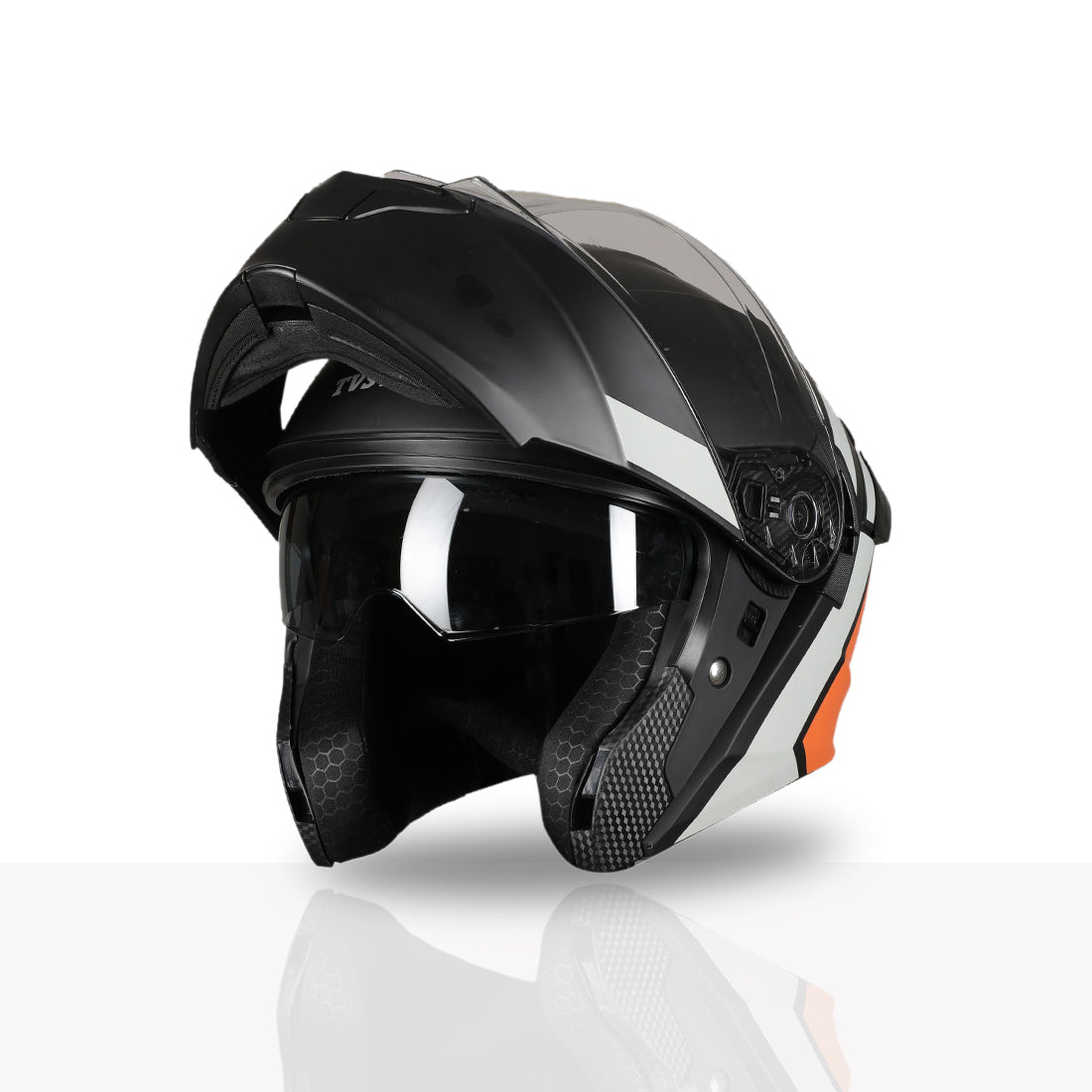 TVS Racing SuperPose Smoked Dual Visor Flip Up Modular Helmet for Men and Women, ISI DOT Certified, ABS Shell, Quick Release Visor, Lightweight, Ventilated, Open Face to Full Face