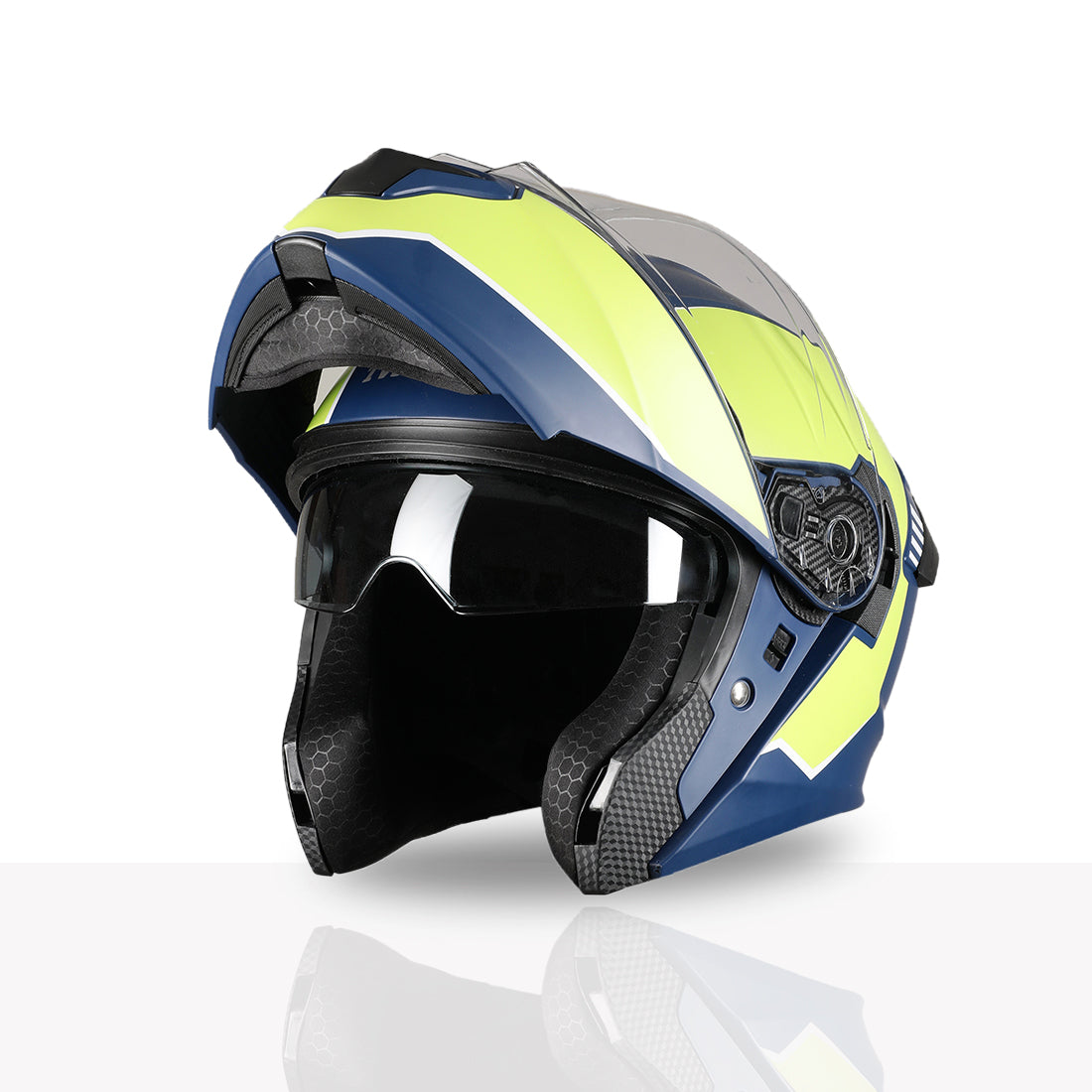 TVS Racing SuperPose Smoked Dual Visor Flip Up Modular Helmet for Men and Women, ISI DOT Certified, ABS Shell, Quick Release Visor, Lightweight, Ventilated, Open Face to Full Face