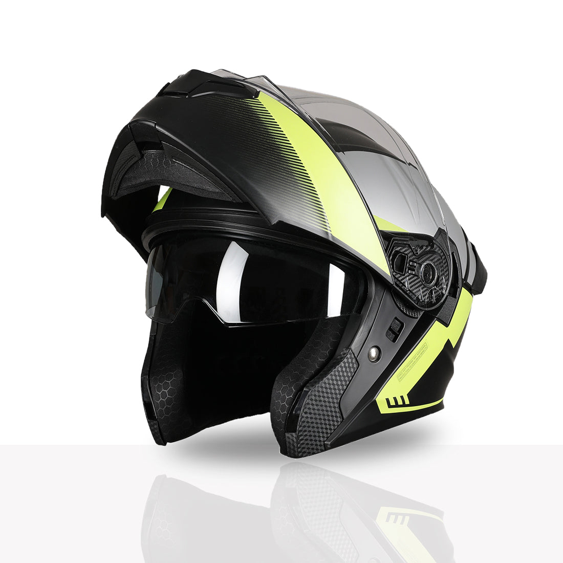 TVS Racing SuperPose Smoked Dual Visor Flip Up Modular Helmet for Men and Women, ISI DOT Certified, ABS Shell, Quick Release Visor, Lightweight, Ventilated, Open Face to Full Face