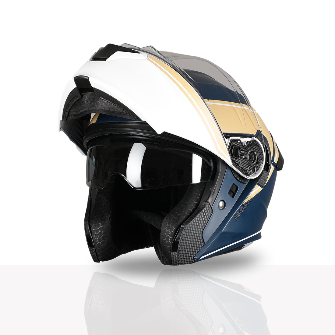 TVS Racing SuperPose Smoked Dual Visor Flip Up Modular Helmet for Men and Women, ISI DOT Certified, ABS Shell, Quick Release Visor, Lightweight, Ventilated, Open Face to Full Face