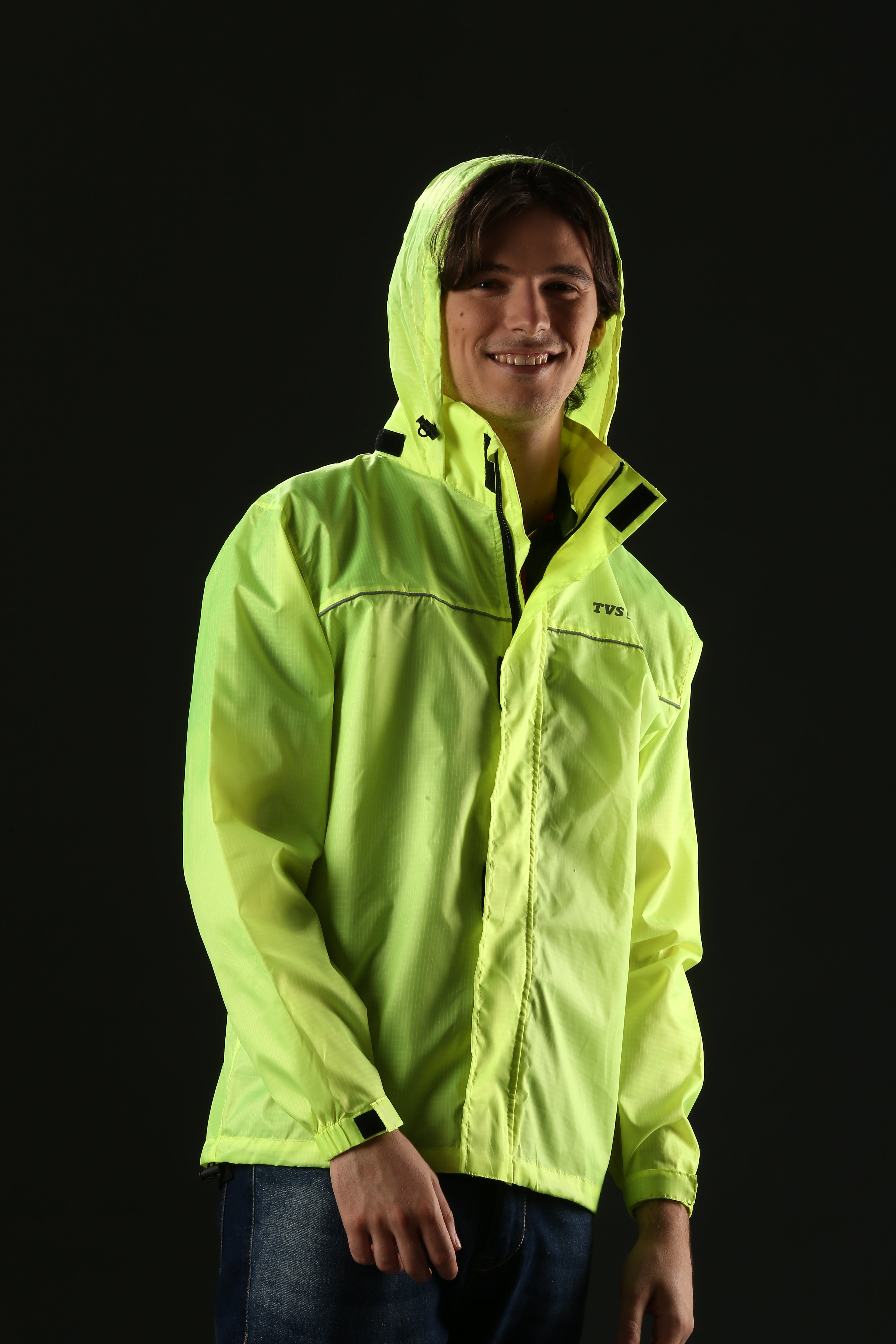 TVS Racing Rainshield Pro Rain Jacket | Lightweight Waterproof Rain Coat for Men | Compact Rain Jacket for Boys & Girls | Windproof Riding Rain Coat with Reflective Details for All-Weather Rides, Color; Neon