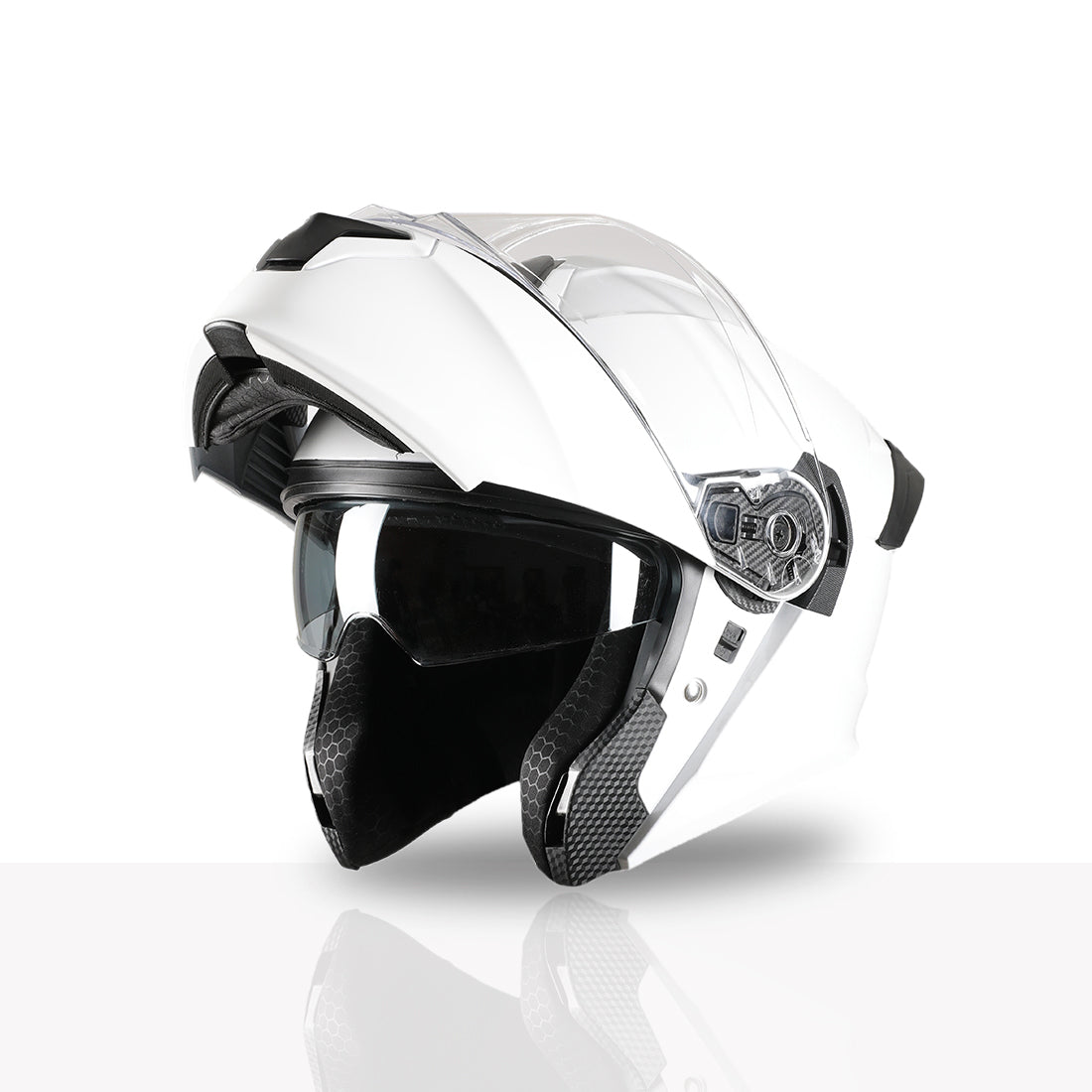 TVS Racing SuperPose Smoked Dual Visor Flip Up Modular Helmet for Men and Women, ISI DOT Certified, ABS Shell, Quick Release Visor, Lightweight, Ventilated, Open Face to Full Face