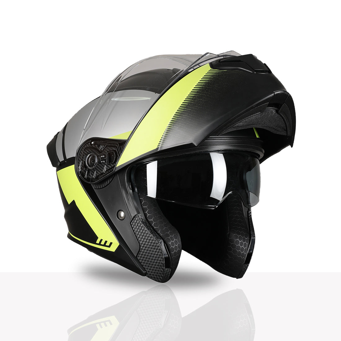 TVS Racing SuperPose Smoked Dual Visor Flip Up Modular Helmet for Men and Women, ISI DOT Certified, ABS Shell, Quick Release Visor, Lightweight, Ventilated, Open Face to Full Face