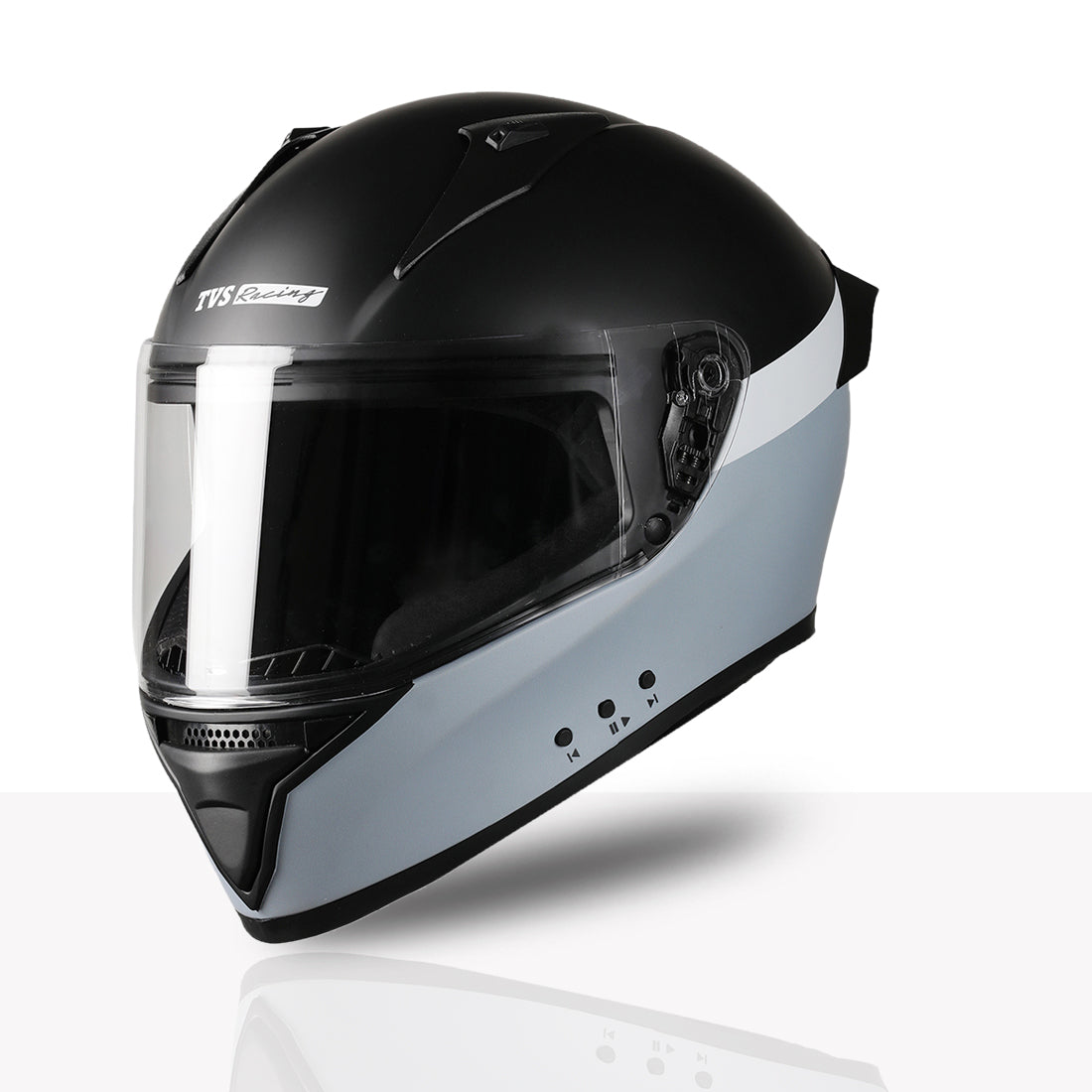 TVS Racing Anti Boring Bluetooth Integrated Full Face Helmet for Men and Women, ISI DOT Certified, ABS Shell, Built In Bluetooth 5.2, USB C Charging, Music Calls Navigation
