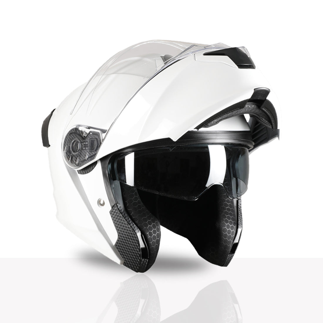 TVS Racing SuperPose Smoked Dual Visor Flip Up Modular Helmet for Men and Women, ISI DOT Certified, ABS Shell, Quick Release Visor, Lightweight, Ventilated, Open Face to Full Face