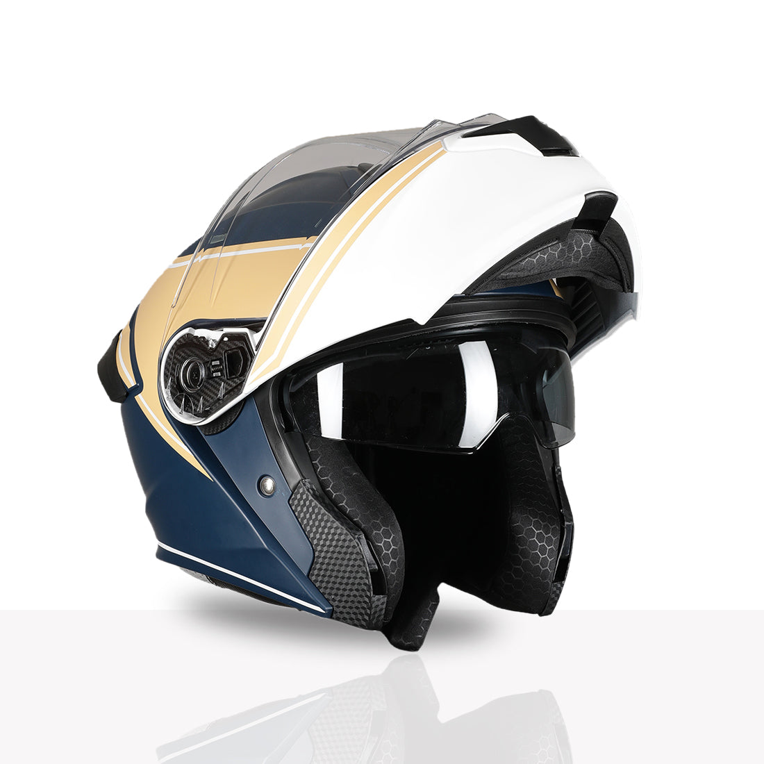 TVS Racing SuperPose Smoked Dual Visor Flip Up Modular Helmet for Men and Women, ISI DOT Certified, ABS Shell, Quick Release Visor, Lightweight, Ventilated, Open Face to Full Face