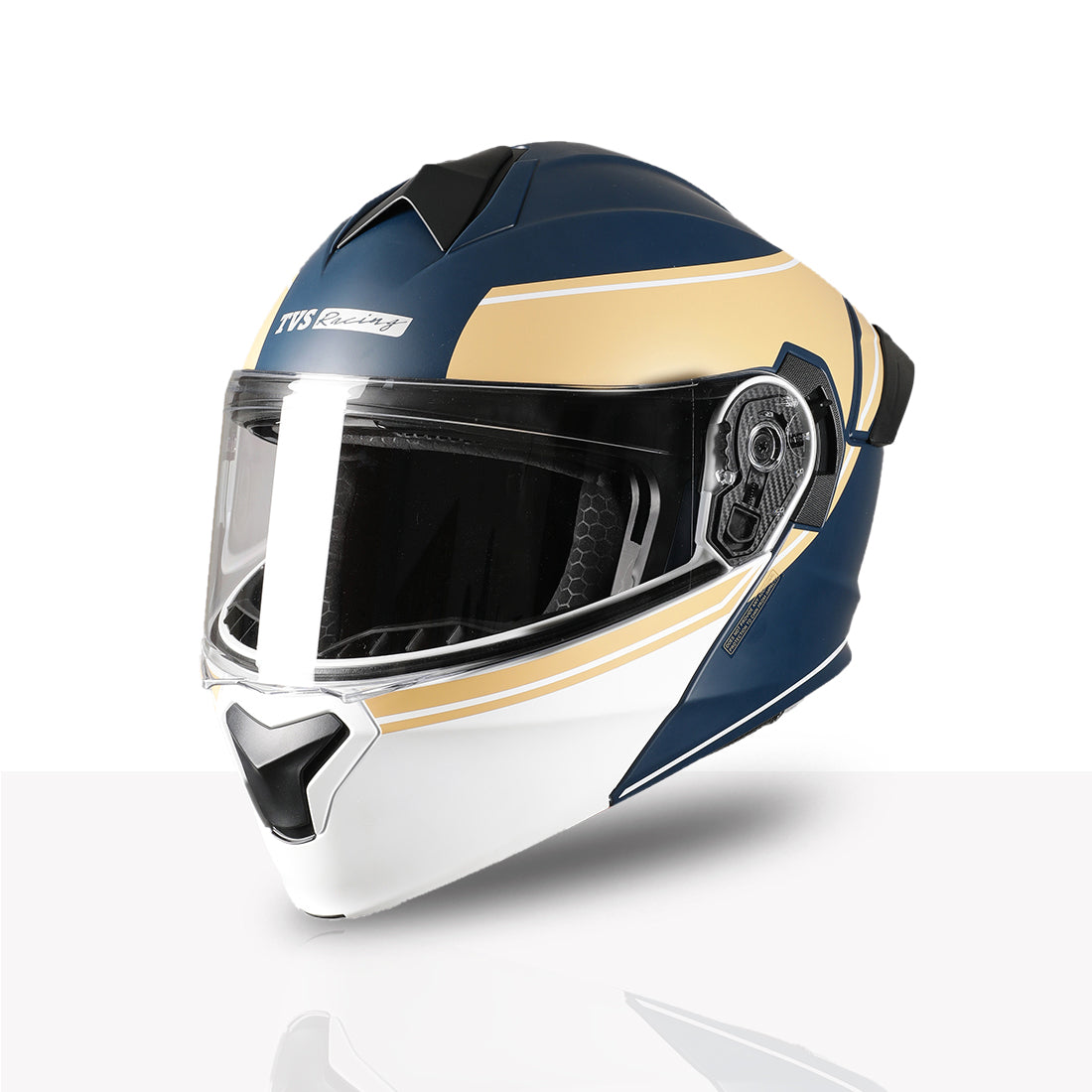 TVS Racing SuperPose Smoked Dual Visor Flip Up Modular Helmet for Men and Women, ISI DOT Certified, ABS Shell, Quick Release Visor, Lightweight, Ventilated, Open Face to Full Face