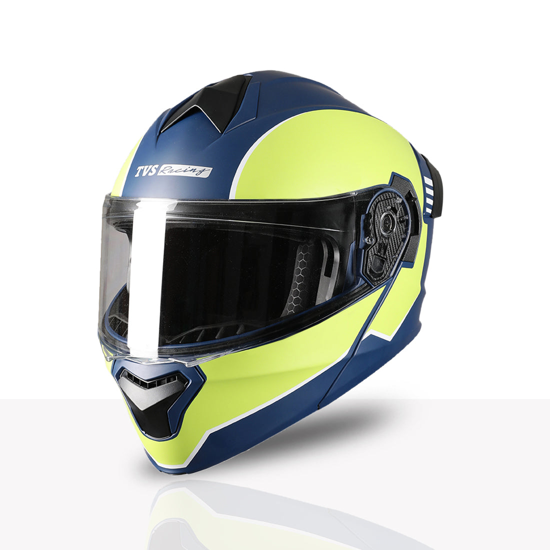 TVS Racing SuperPose Smoked Dual Visor Flip Up Modular Helmet for Men and Women, ISI DOT Certified, ABS Shell, Quick Release Visor, Lightweight, Ventilated, Open Face to Full Face