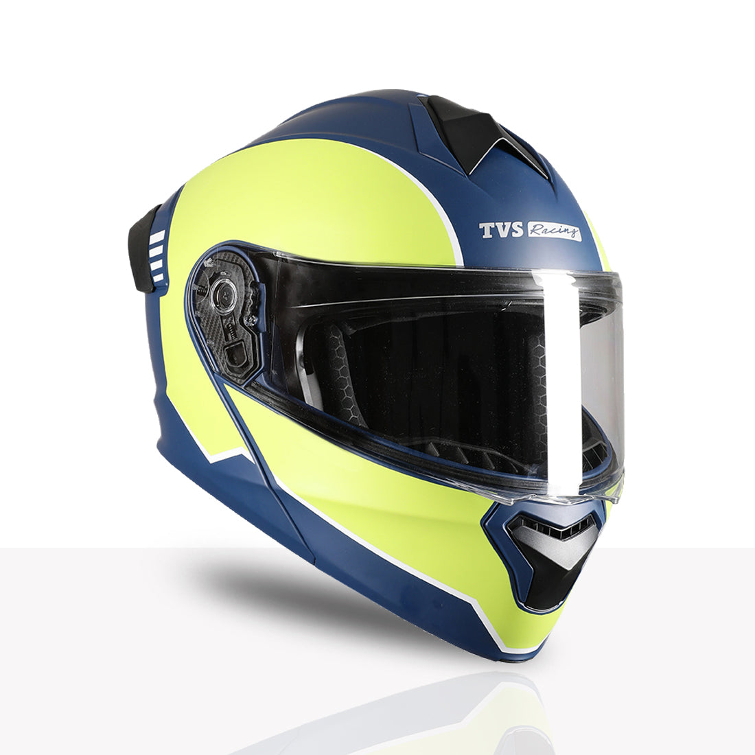 TVS Racing SuperPose Smoked Dual Visor Flip Up Modular Helmet for Men and Women, ISI DOT Certified, ABS Shell, Quick Release Visor, Lightweight, Ventilated, Open Face to Full Face