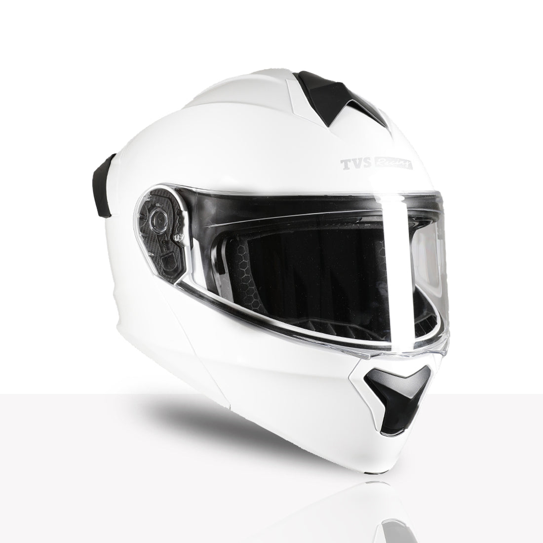 TVS Racing SuperPose Smoked Dual Visor Flip Up Modular Helmet for Men and Women, ISI DOT Certified, ABS Shell, Quick Release Visor, Lightweight, Ventilated, Open Face to Full Face