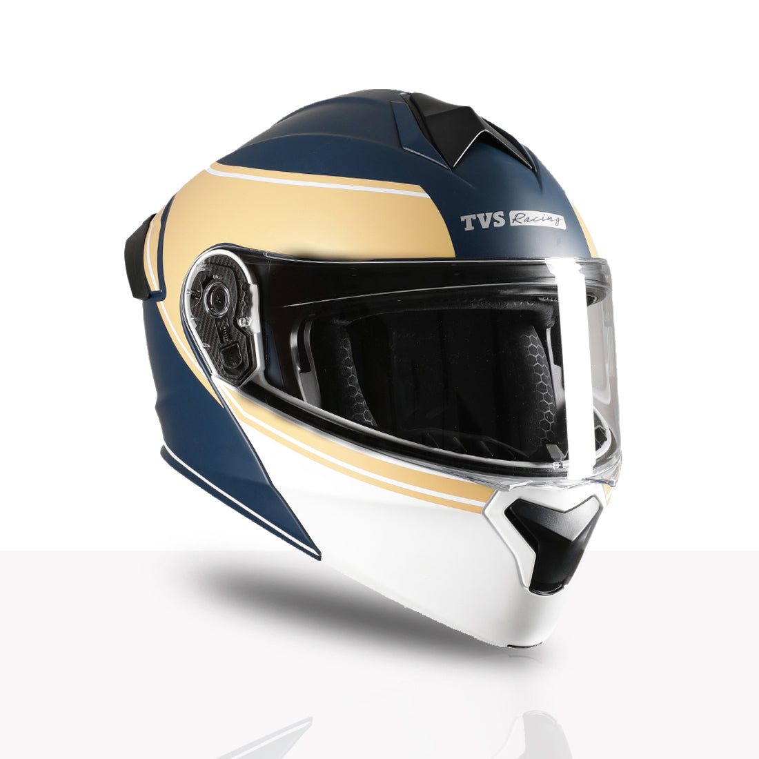 TVS Racing SuperPose Smoked Dual Visor Flip Up Modular Helmet for Men and Women, ISI DOT Certified, ABS Shell, Quick Release Visor, Lightweight, Ventilated, Open Face to Full Face