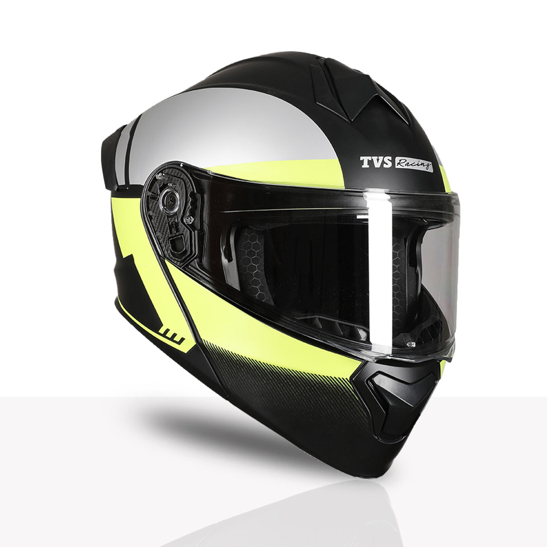 TVS Racing SuperPose Smoked Dual Visor Flip Up Modular Helmet for Men and Women, ISI DOT Certified, ABS Shell, Quick Release Visor, Lightweight, Ventilated, Open Face to Full Face