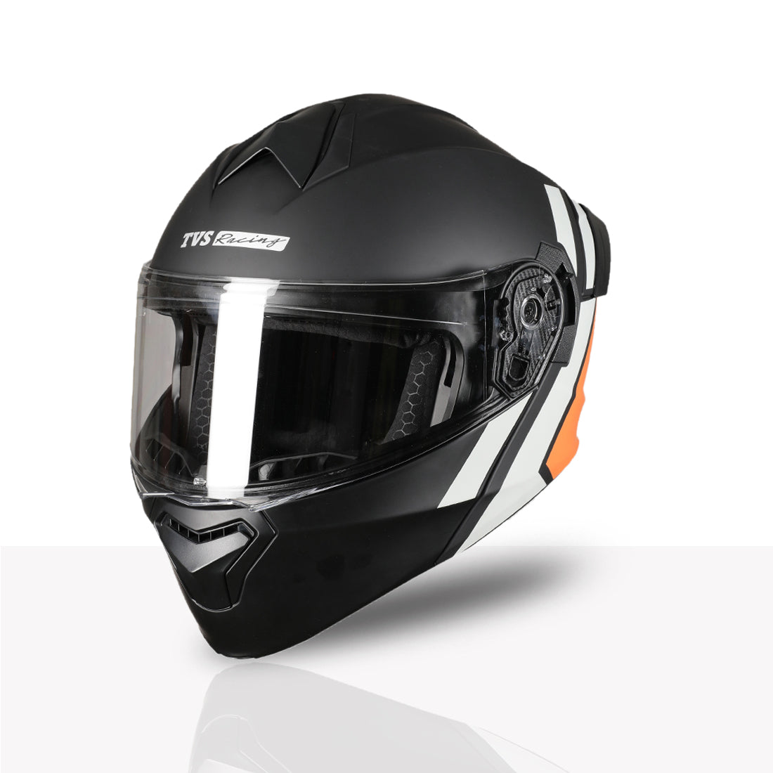 TVS Racing SuperPose Smoked Dual Visor Flip Up Modular Helmet for Men and Women, ISI DOT Certified, ABS Shell, Quick Release Visor, Lightweight, Ventilated, Open Face to Full Face