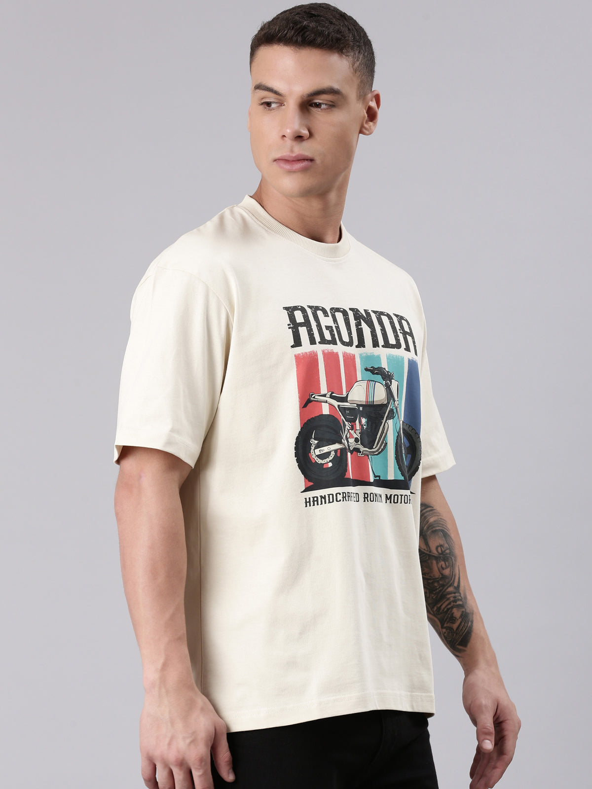 TVS Lifestyle 100% Cotton Oversized Graphic T-shirt for Men | Premium 220 GSM Heavyweight Tee with Relaxed Fit | Soft Cotton Oversized T Shirt for Boys | Durable Ribbed Neckline Streetwear Style