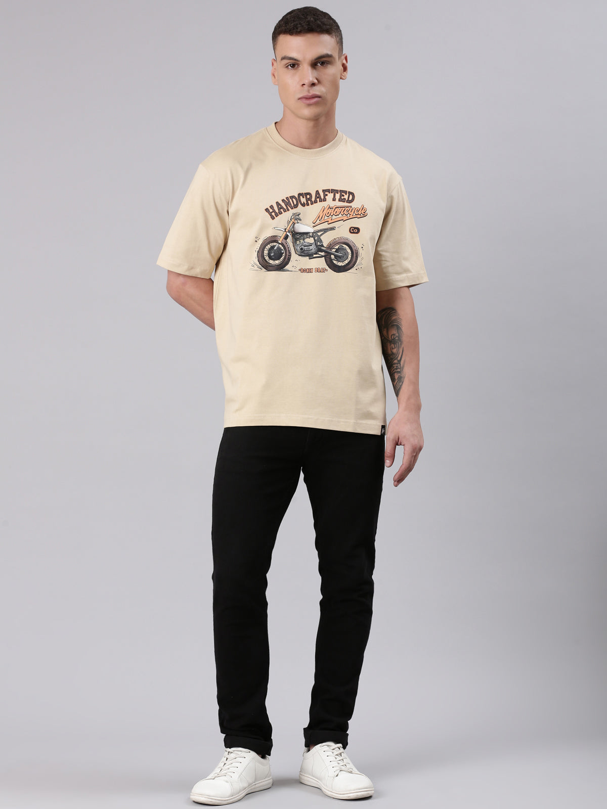 TVS Lifestyle 100% Cotton Oversized Graphic T-shirt for Men | Premium 220 GSM Heavyweight Tee with Relaxed Fit | Soft Cotton Oversized T Shirt for Boys | Durable Ribbed Neckline Streetwear Style