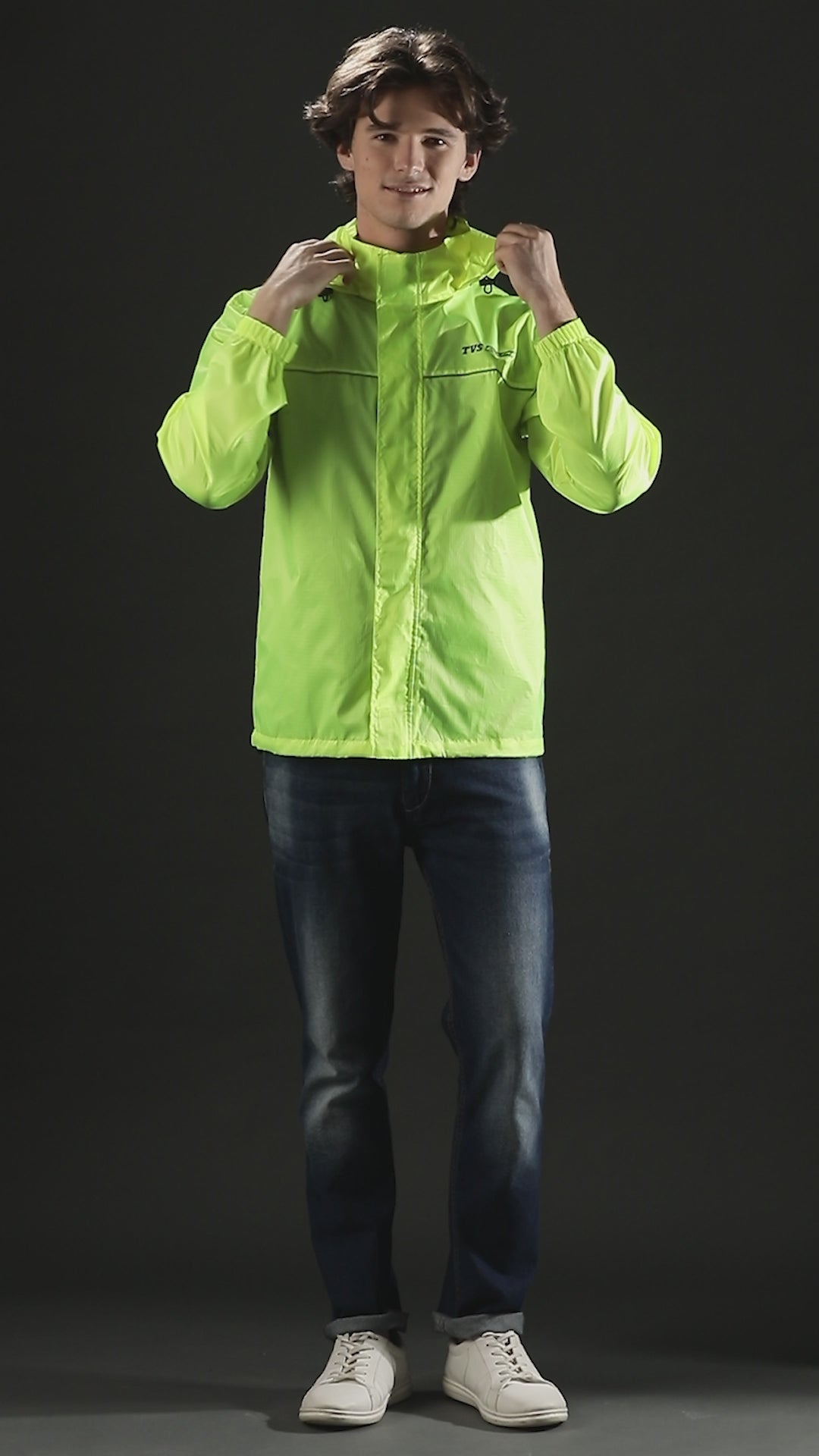 TVS Racing Rainshield Pro Rain Jacket | Lightweight Waterproof Rain Coat for Men | Compact Rain Jacket for Boys & Girls | Windproof Riding Rain Coat with Reflective Details for All-Weather Rides, Color; Neon