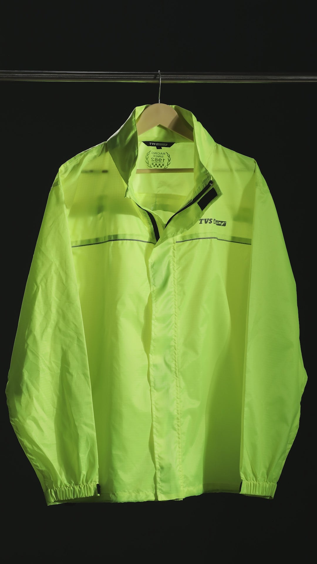 TVS Racing Rainshield Pro Rain Jacket | Lightweight Waterproof Rain Coat for Men | Compact Rain Jacket for Boys & Girls | Windproof Riding Rain Coat with Reflective Details for All-Weather Rides, Color; Neon