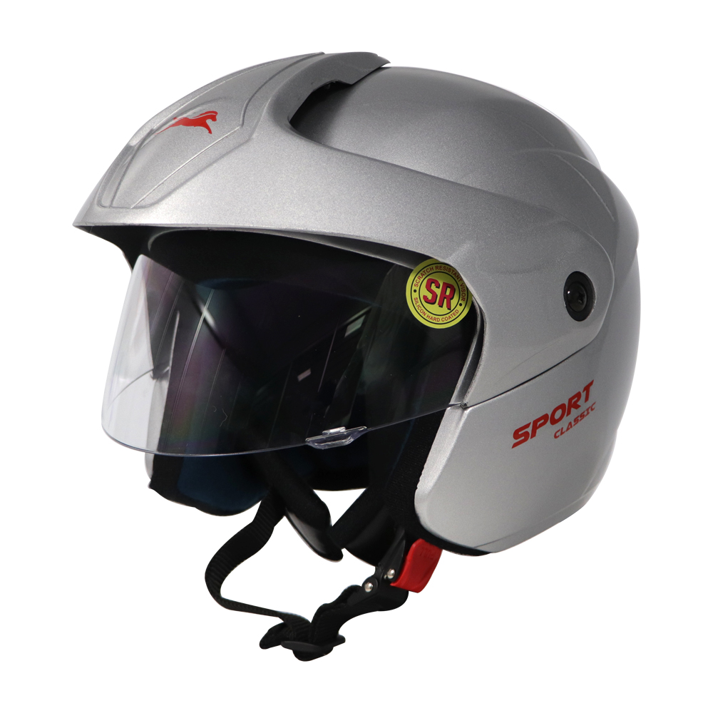 TVS Sport Classic Half Face Helmet, Color: Silver - ISI Certified