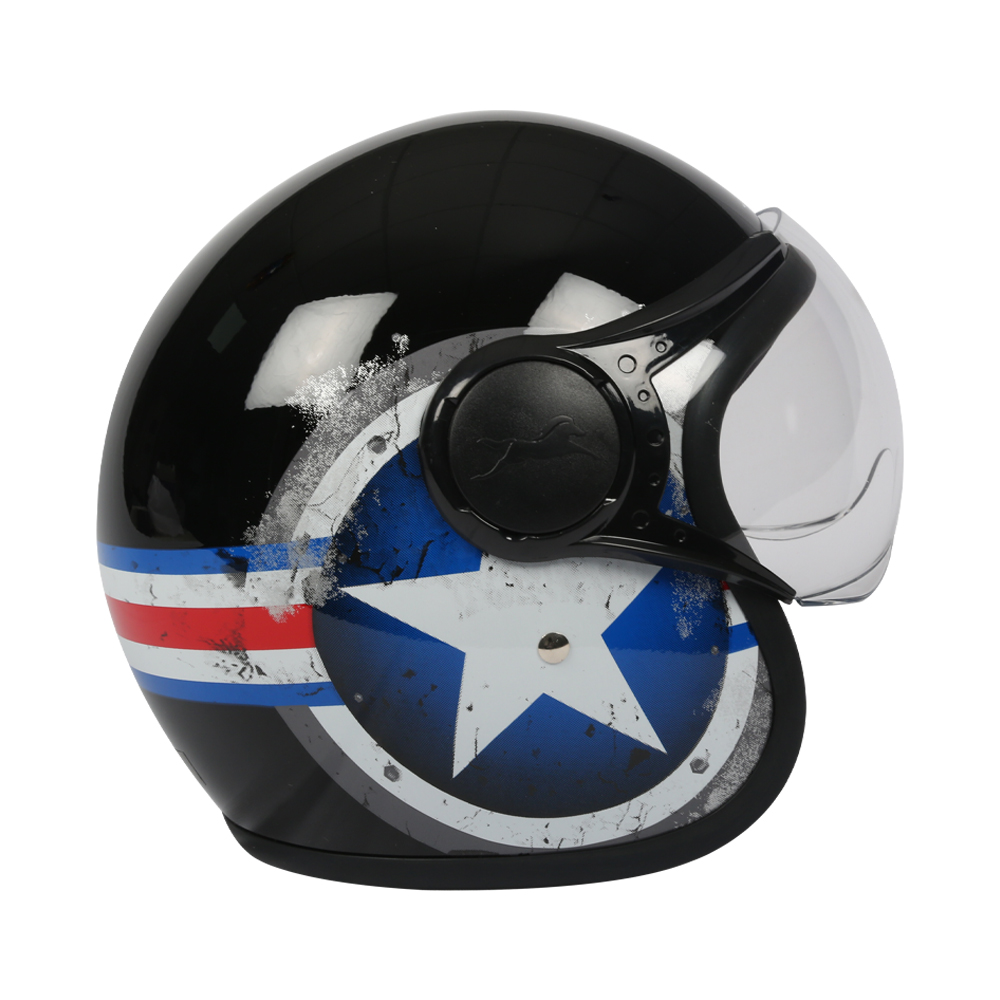 TVS Half Face Captain Motorbike Helmet (Black and Blue)