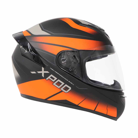 TVS XPOD Aerodynamic Helmet for Men- ISI Certified, Ultrawide Visor, Quick Release Strap – Premium Bike Helmet with Enhanced Air Circulation (Orange Grey Dual Tone)