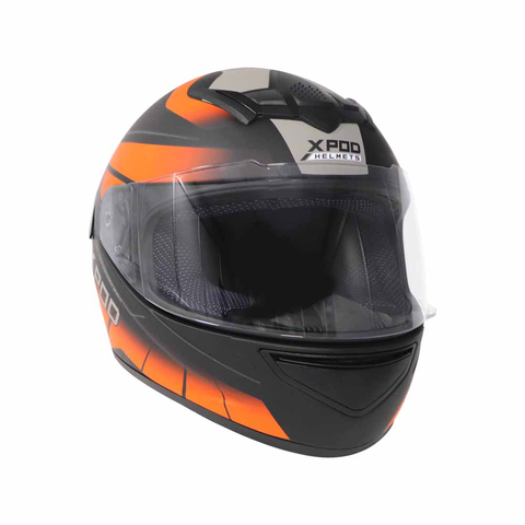 TVS XPOD Aerodynamic Helmet for Men- ISI Certified, Ultrawide Visor, Quick Release Strap – Premium Bike Helmet with Enhanced Air Circulation (Orange Grey Dual Tone)