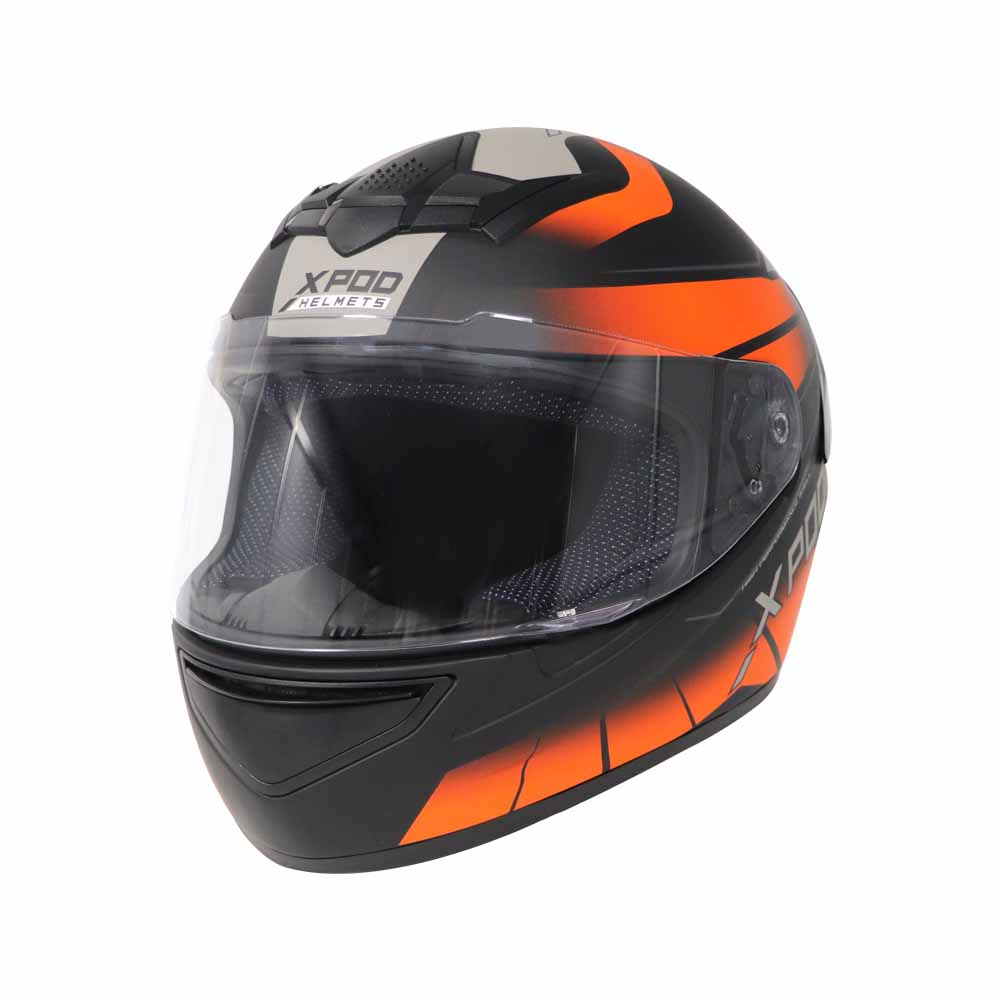  TVS XPOD Aerodynamic Helmet for Men- ISI Certified, Ultrawide Visor, Quick Release Strap – Premium Bike Helmet with Enhanced Air Circulation (Orange Grey Dual Tone)
