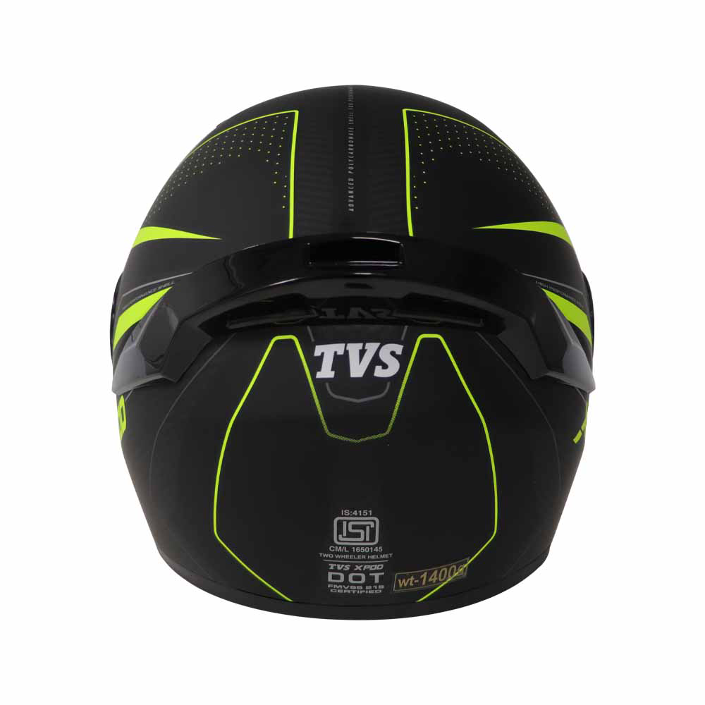 TVS XPOD Blistering Black Helmet - Neon Line, Bold Protection