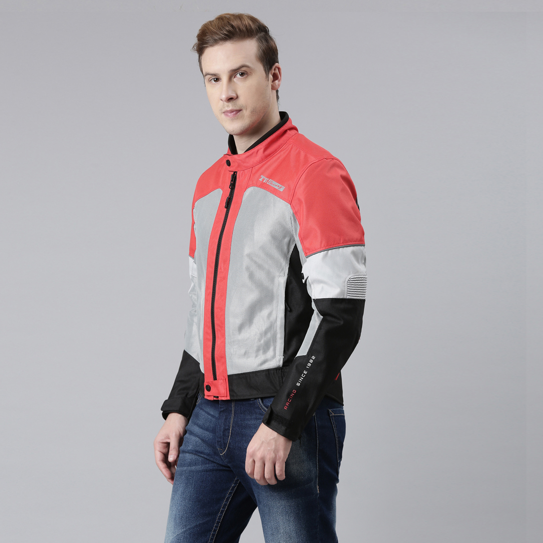  TVS Racing Road Zipper Riding Jacket for Men- High Abrasion 600D Polyester, CE Level 2 Armour Protection – Essential Bike Jacket for Bikers (Red)