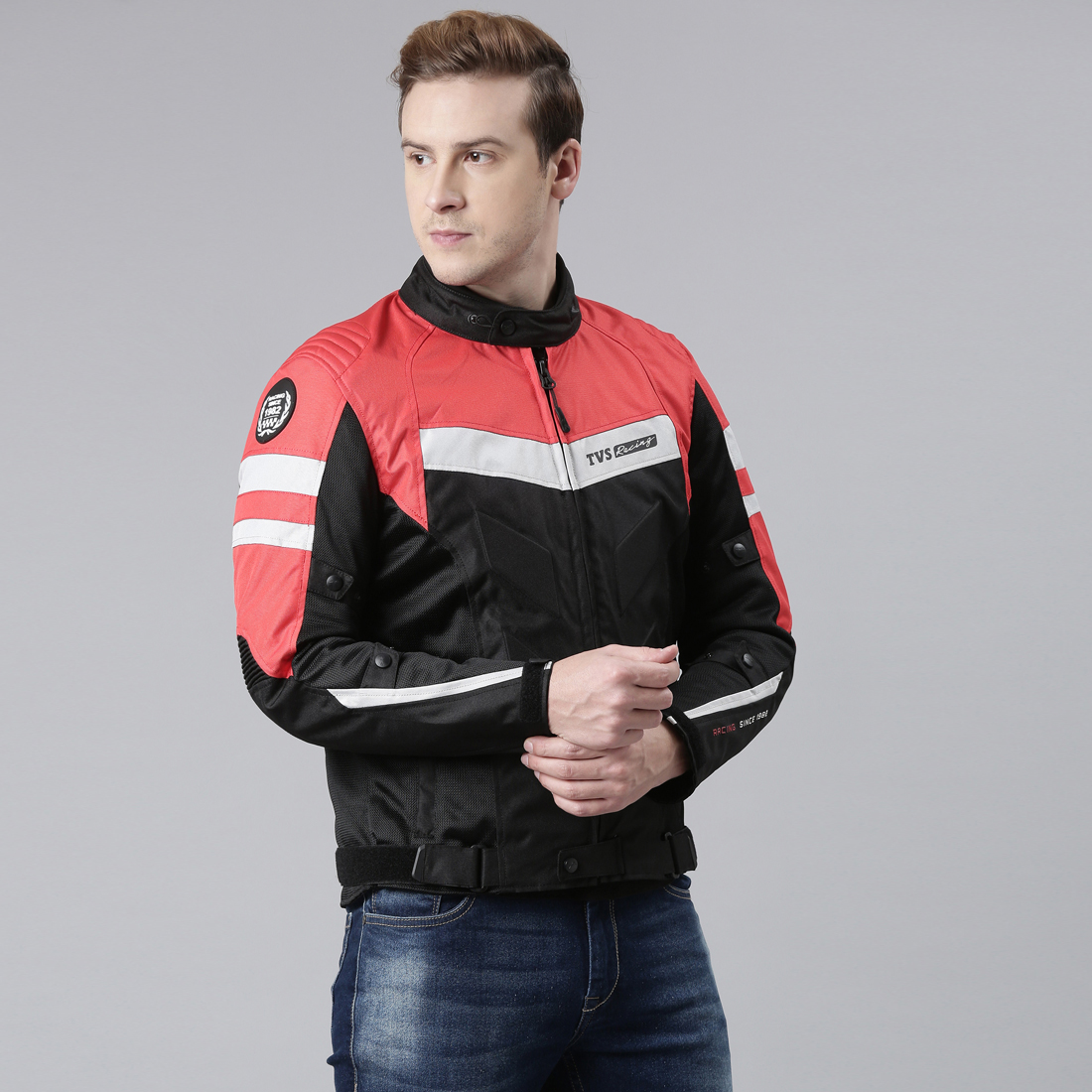  TVS Racing Aegis 3-Layer Riding Jacket for Men- All Weather Adaptability, CE Level 2 Armour Protection-Premium Bike Jackets for Bikers (Red)