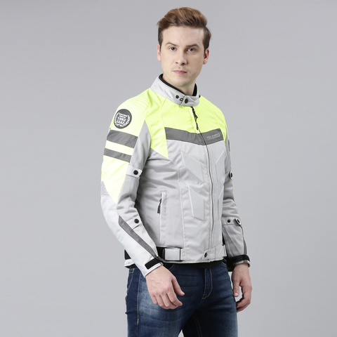 TVS Racing Aegis 3-Layer Riding Jacket for Men- All Weather Adaptability, CE Level 2 Armour Protection – Premium Bike Jackets for Bikers (Neon)