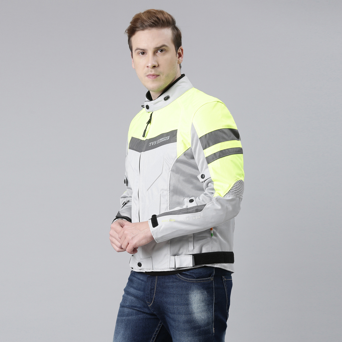  TVS Racing Aegis 3-Layer Riding Jacket for Men- All Weather Adaptability, CE Level 2 Armour Protection – Premium Bike Jackets for Bikers (Neon)