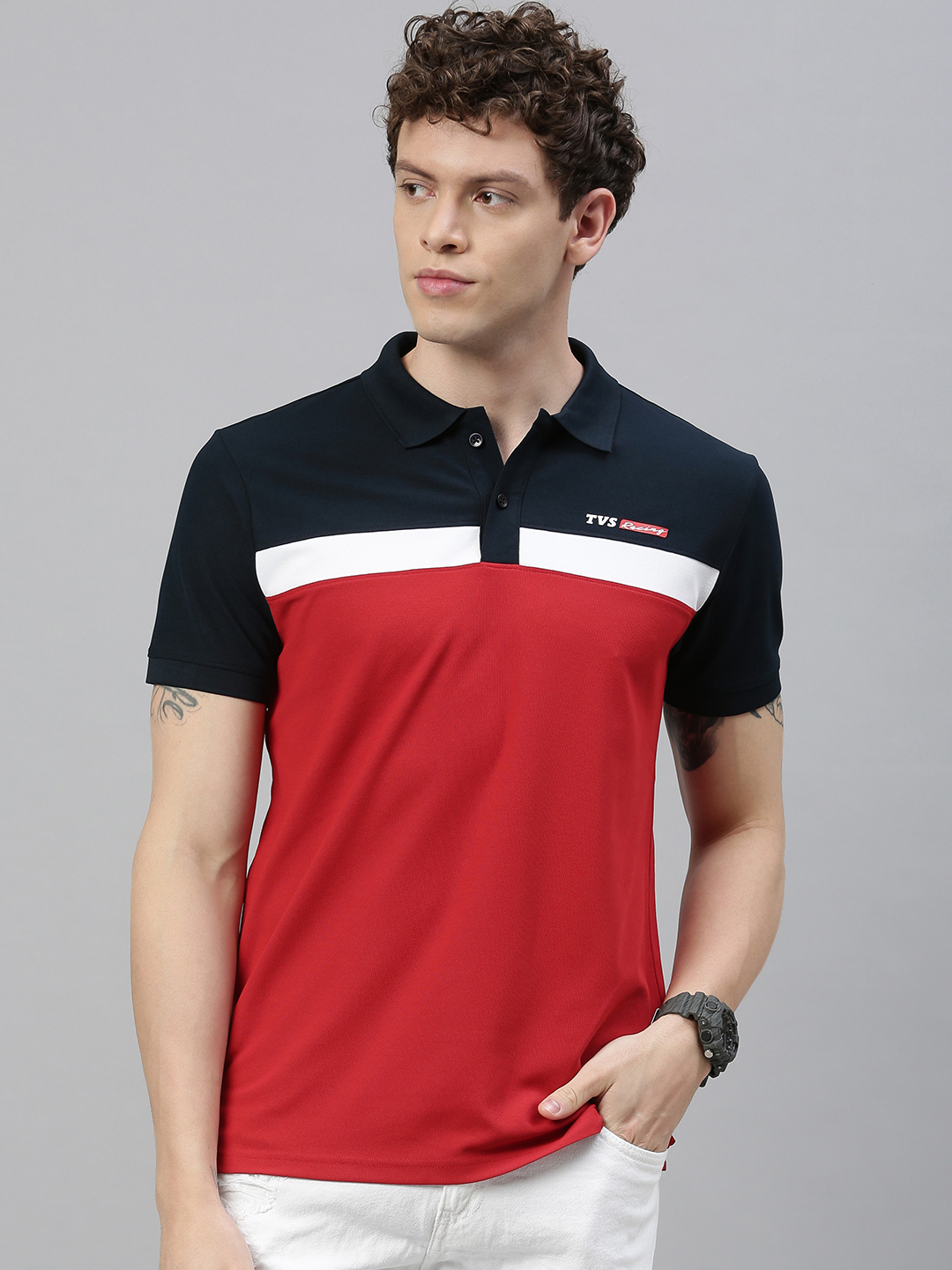 TVS Racing Polo T Shirt Polyester Blue Red (Blue Red)