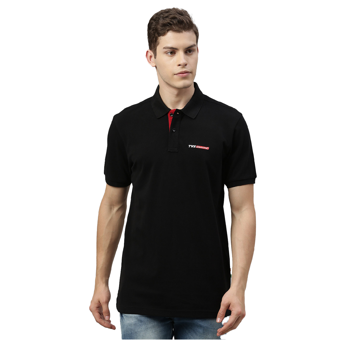 TVS Racing Polo Neck Cotton T Shirt, Color: Black